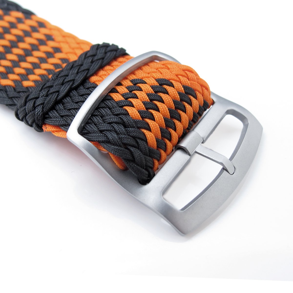 20 22mm MiLTAT Perlon Watch Strap Black & Orange Sandblasted Ladder Lock Slider Buckle Strapcode Watch Bands