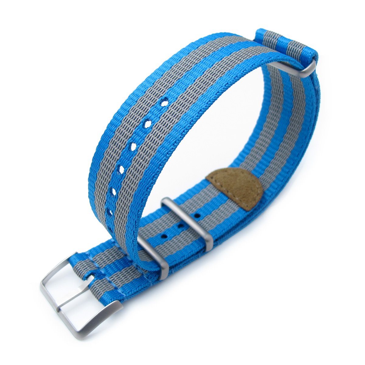 MiLTAT 22mm G10 NATO 3M Glow-in-the-Dark Watch Strap Brushed Blue and Grey Stripes Strapcode Watch Bands