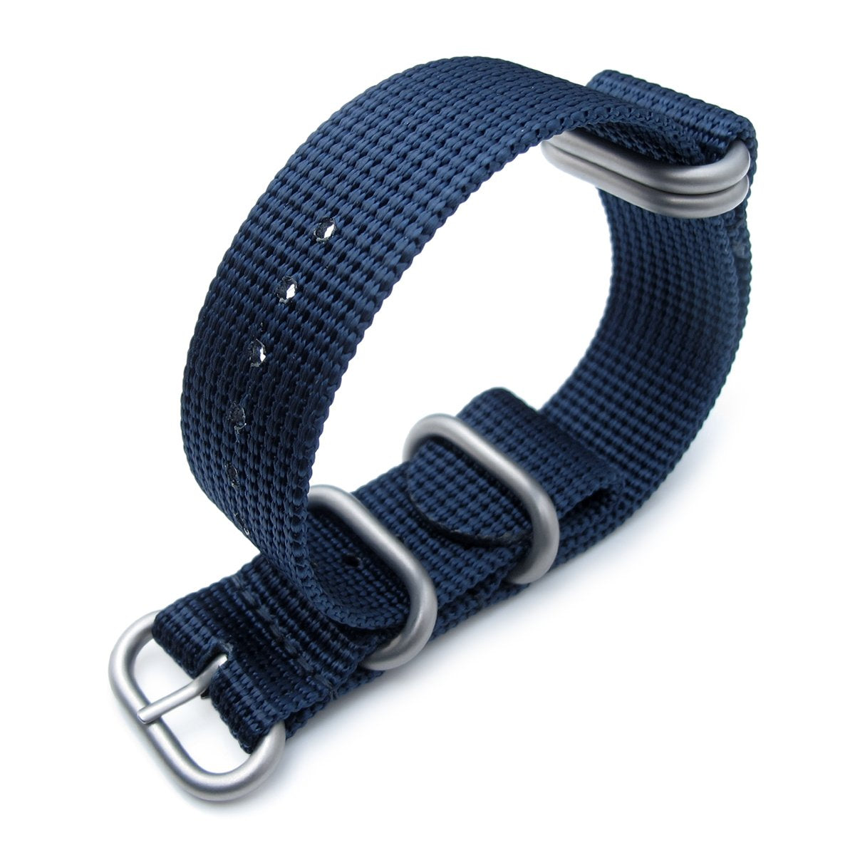 MiLTAT 20mm 22mm 5 Rings G10 Zulu Water Repellent 3D Nylon Navy Blue Brushed Strapcode Watch Bands