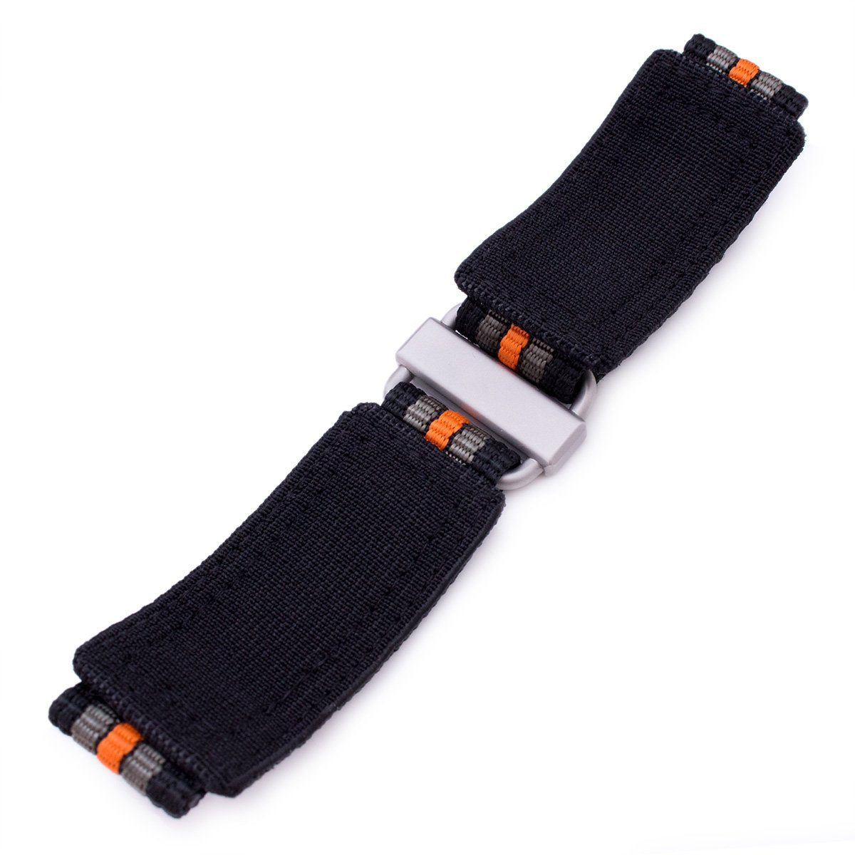 22mm MiLTAT Black Khaki & Orange Stripes 3-D Nylon Hoop and loop Fastener Watch Strap Sandblasted Buckle Strapcode Watch Bands