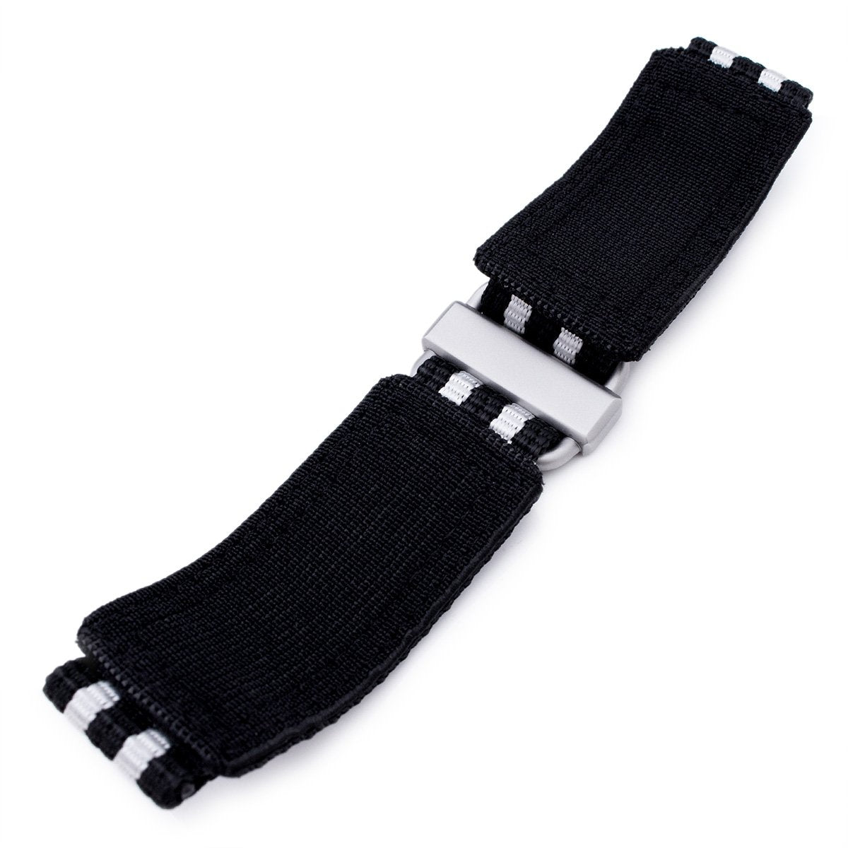 22mm MiLTAT Black &amp; White Stripes 3-D Nylon Hoop and loop Fastener Watch Strap Sandblasted Buckle Strapcode Watch Bands