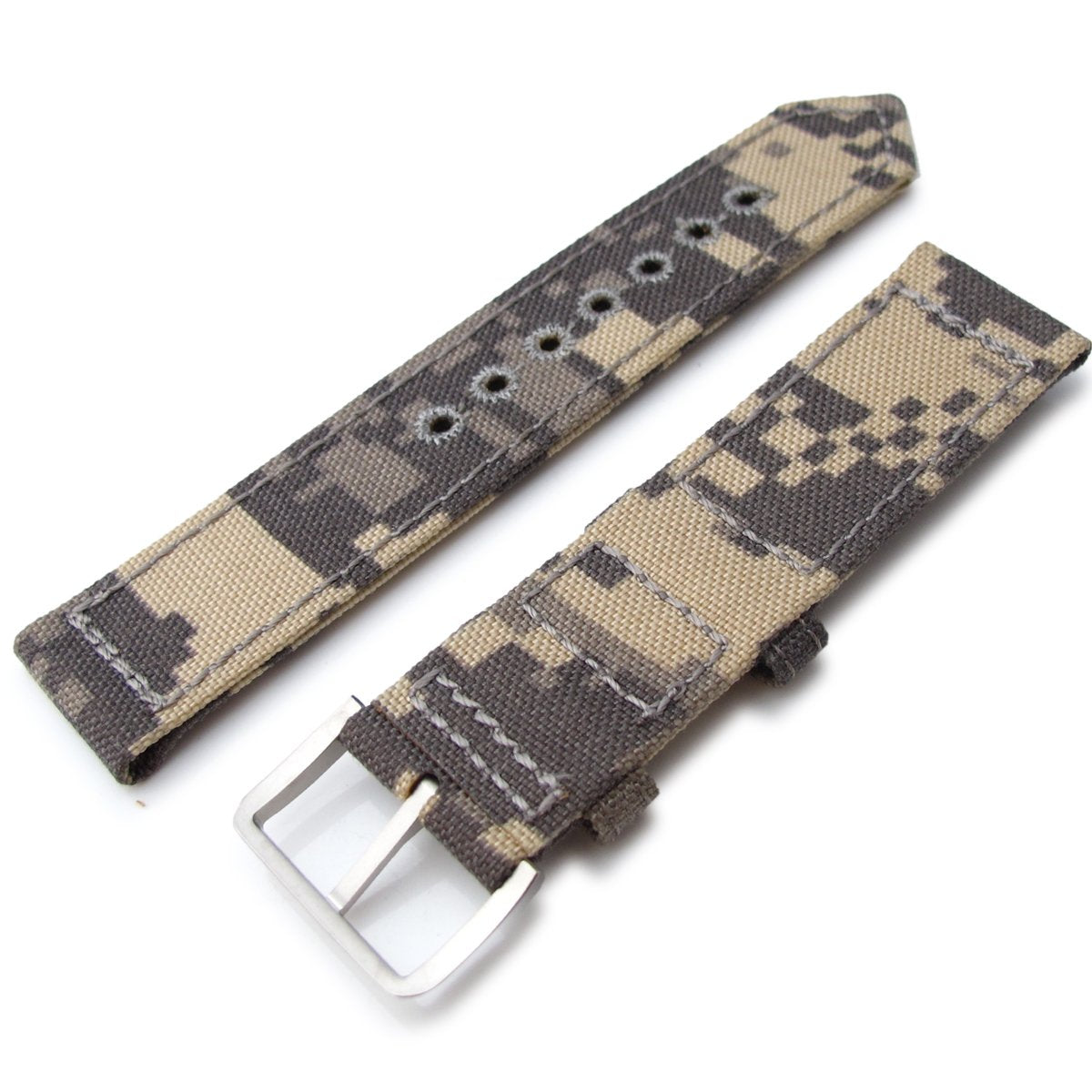 20mm 21mm or 22mm MiLTAT WW2 2-piece Beige Camouflage Cordura 1000D Watch Band with lockstitch round hole Sandblasted Strapcode Watch Bands