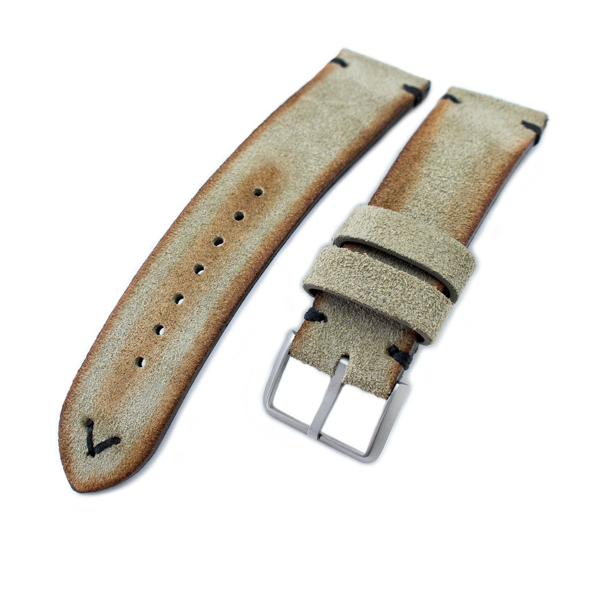 20mm 21mm 22mm MiLTAT Grey Green Genuine Nubuck Leather Watch Strap Black Stitching Sandblasted Buckle Strapcode Watch Bands