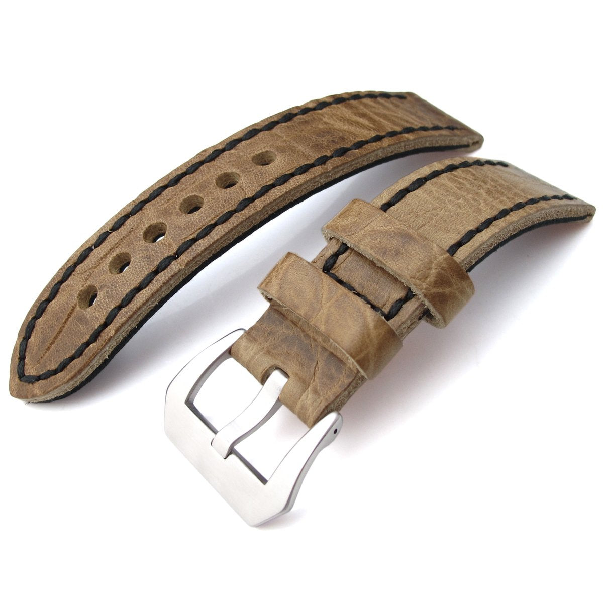 20, 21, 22mm CrocoCalf (Croco Grain) Honey Brown Watch Strap with Black Stitches Strapcode Watch Bands