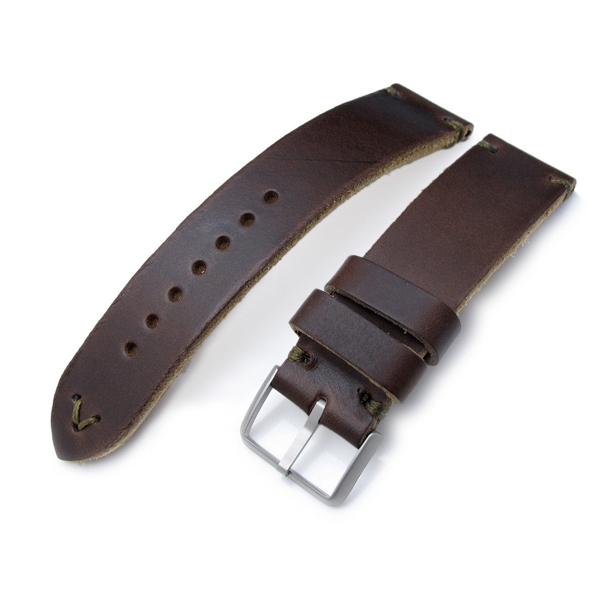 20mm 22mm MiLTAT Horween Chromexcel Watch Strap Matte Brown Military Green Stitching Strapcode Watch Bands