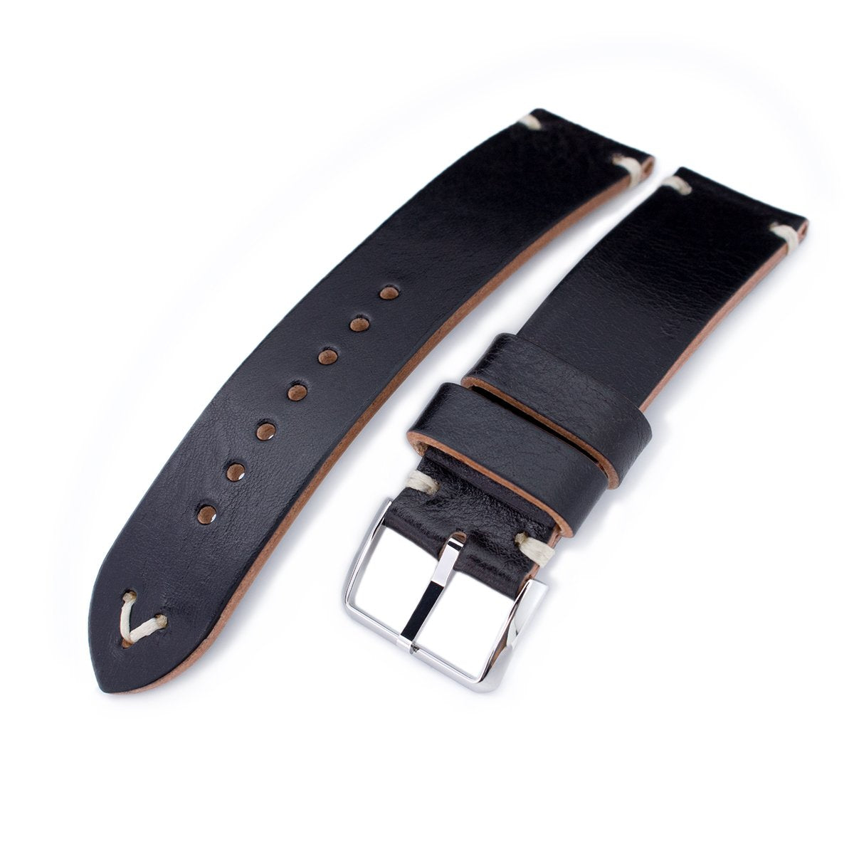 20mm 21mm 22mm MiLTAT Black Genuine Calf Leather Watch Strap Beige Stitching Polished Buckle Strapcode Watch Bands