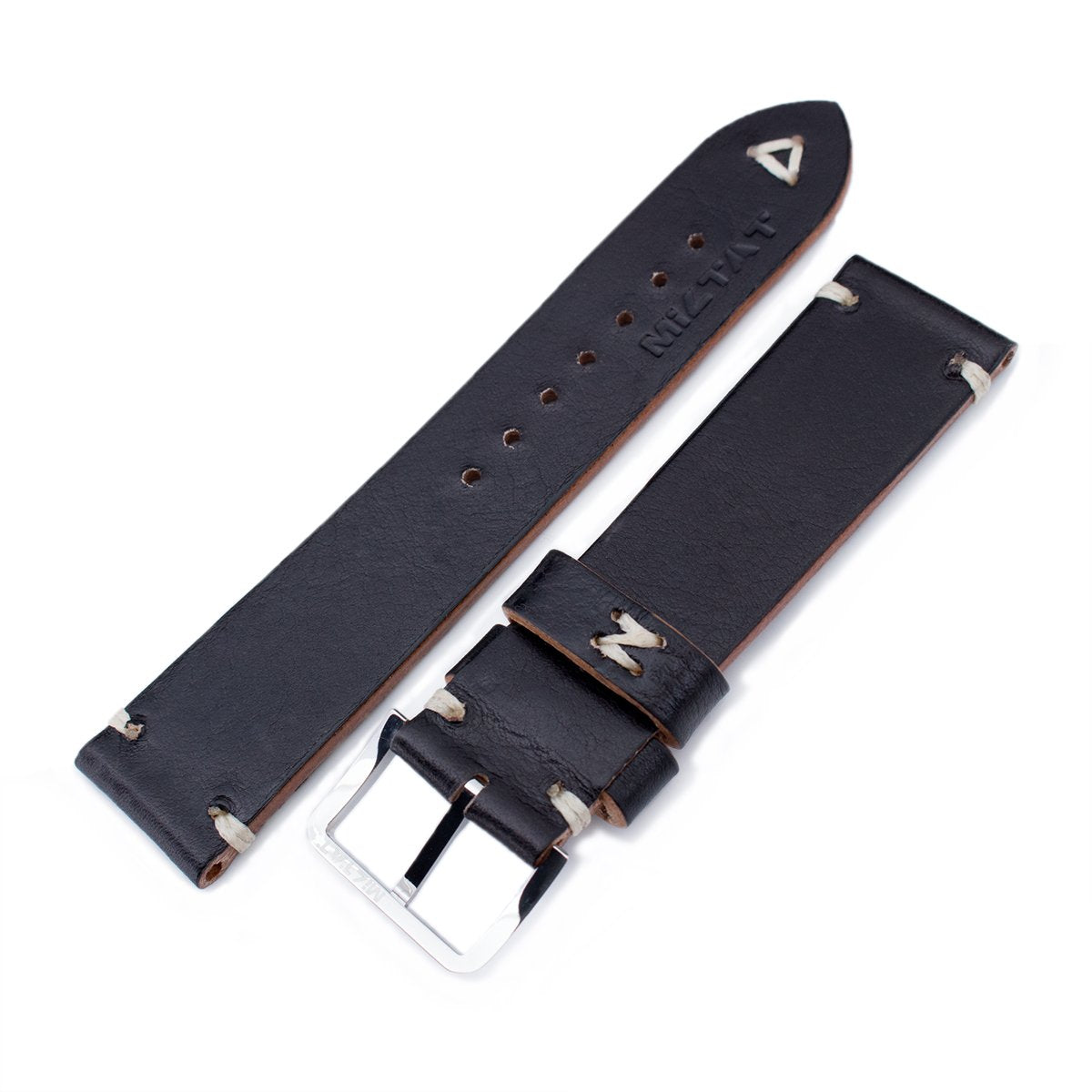 20mm 21mm 22mm MiLTAT Black Genuine Calf Leather Watch Strap Beige Stitching Polished Buckle Strapcode Watch Bands
