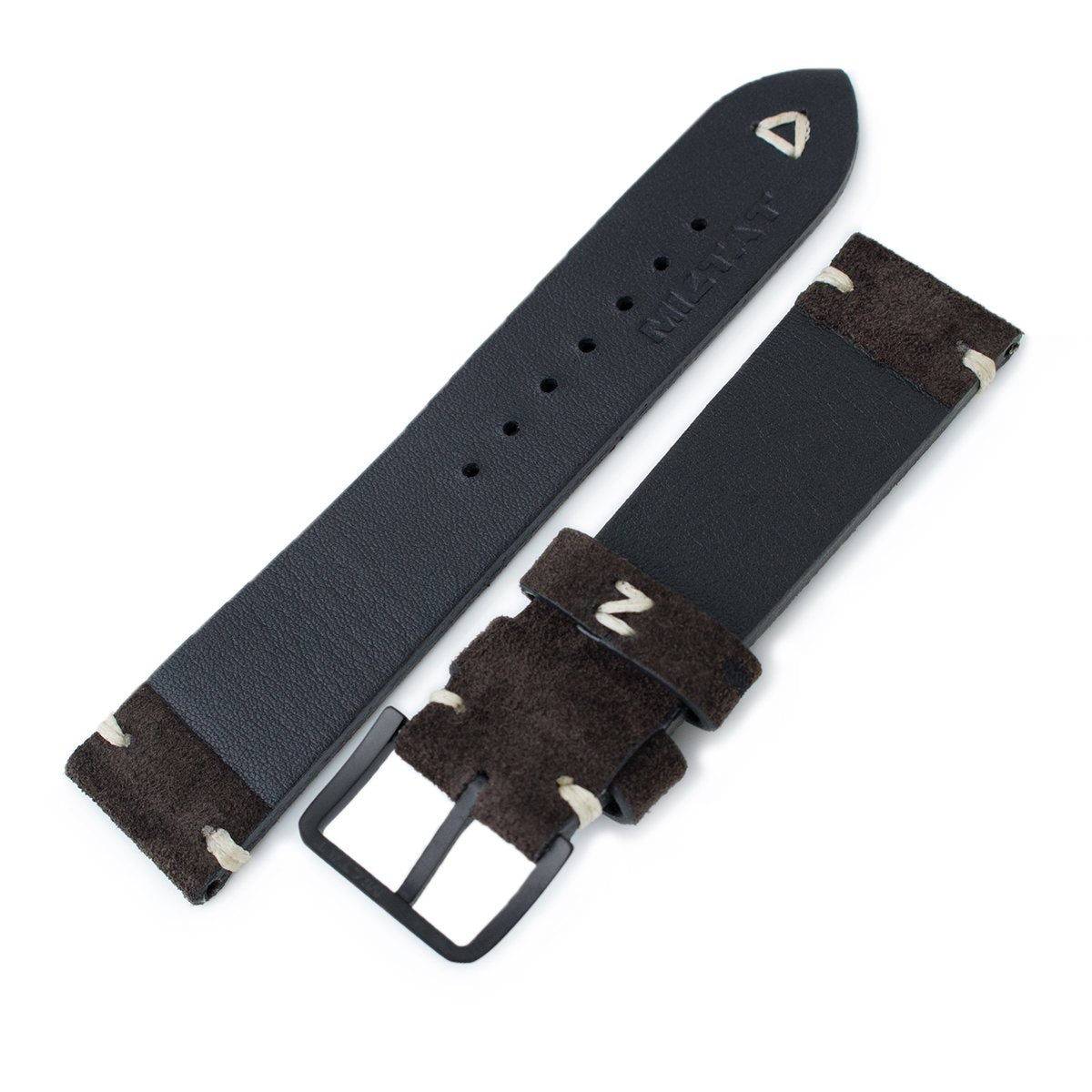 20mm 21mm 22mm MiLTAT Dark Brown Genuine Nubuck Leather Watch Strap Beige Stitching PVD Buckle Strapcode Watch Bands
