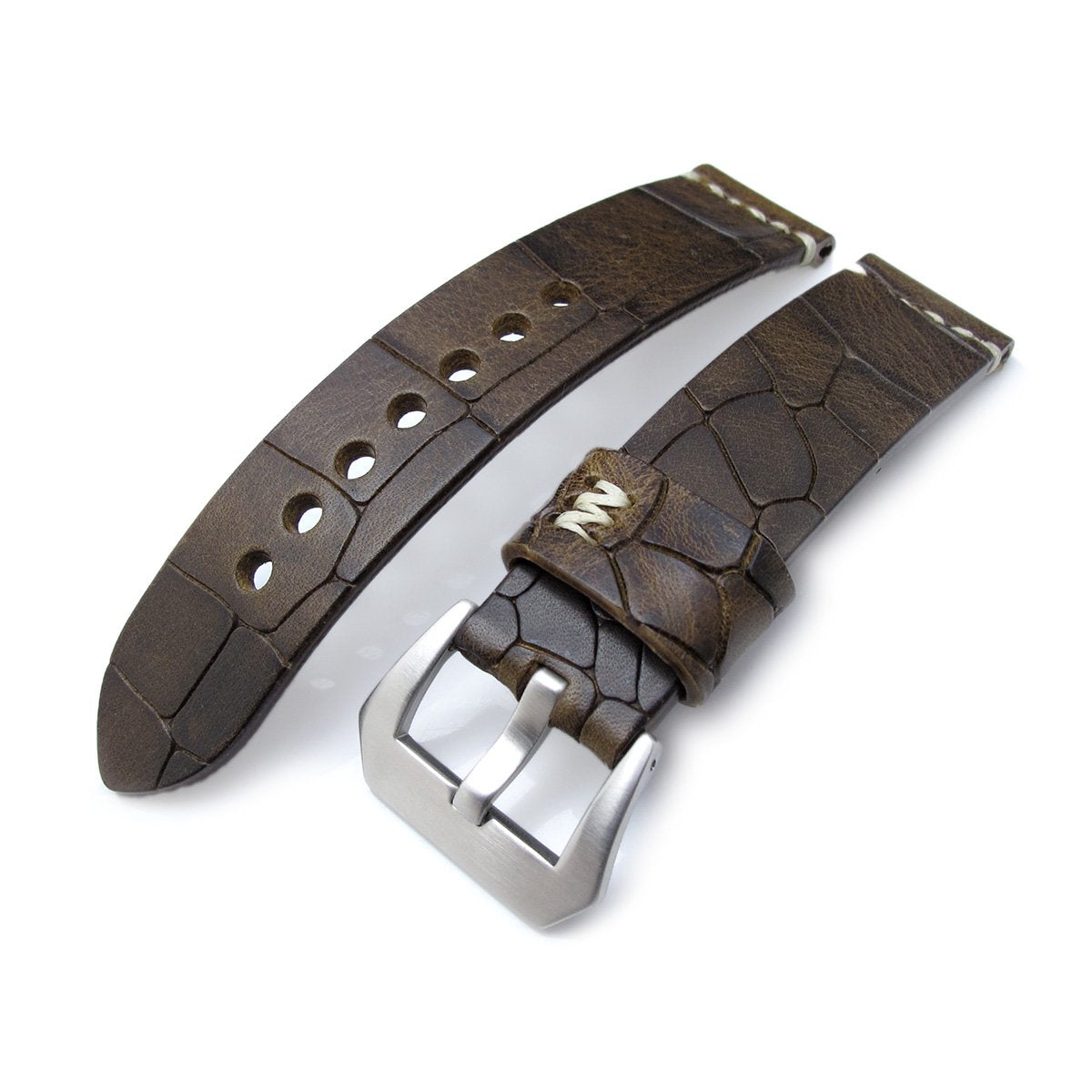 MiLTAT Zizz Collection 22mm Cracked Croco Dark Brown Watch Strap Beige Stitching Strapcode Watch Bands