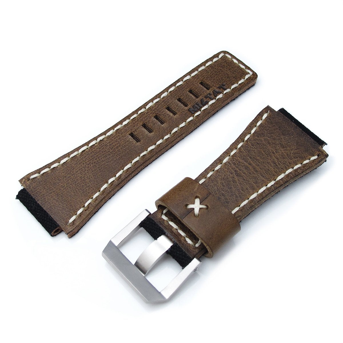 MiLTAT Black Canvas Bell & Ross BR01 Type Replacement Watch Strap Beige Wax Stitching Strapcode Watch Bands