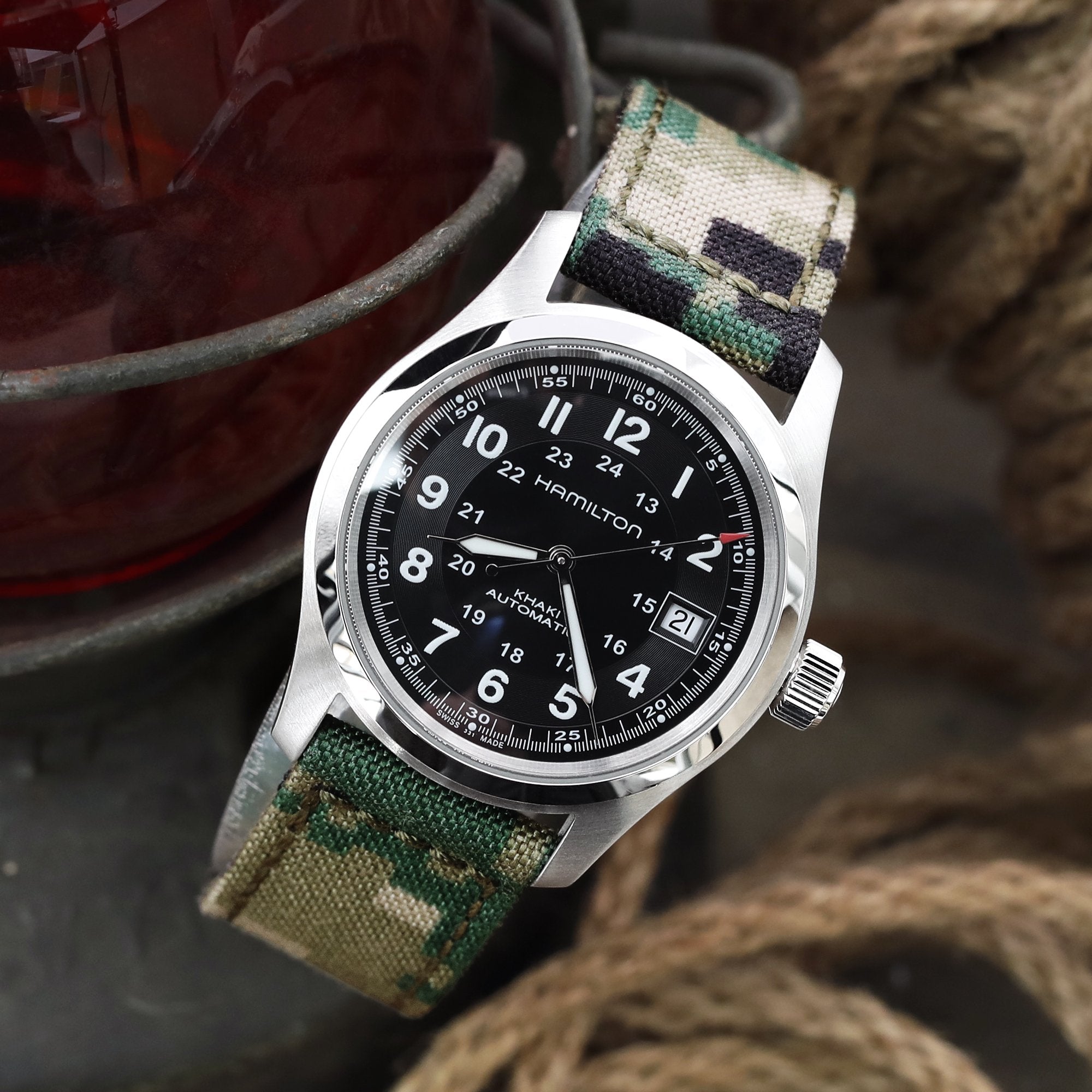 Hamilton Khaki Field Automatic 38mm Men Watch H70455733 on nylon watch bands