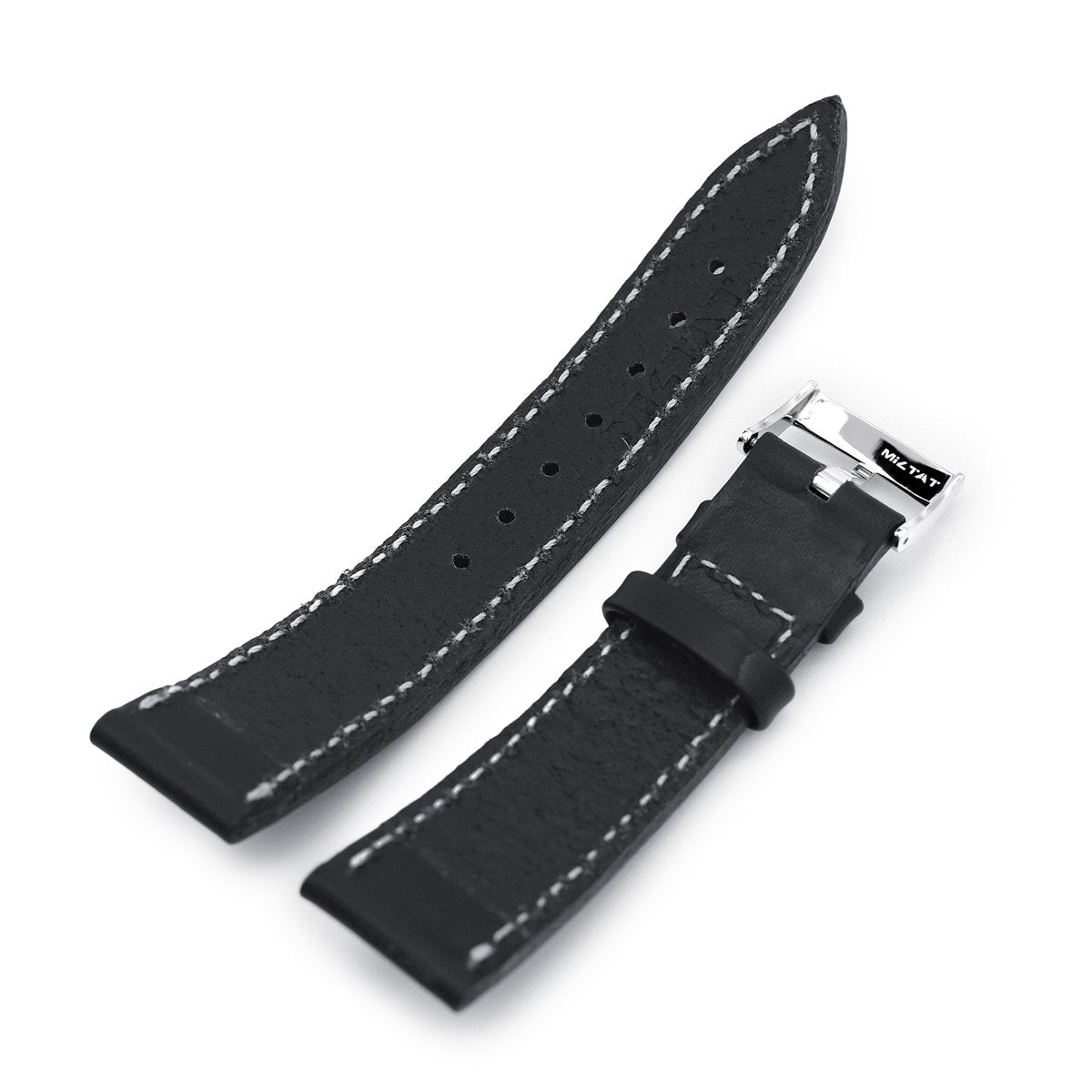 German made 20mm Matte Black Geniune Calf Watch Band Polished Strapcode Watch Bands
