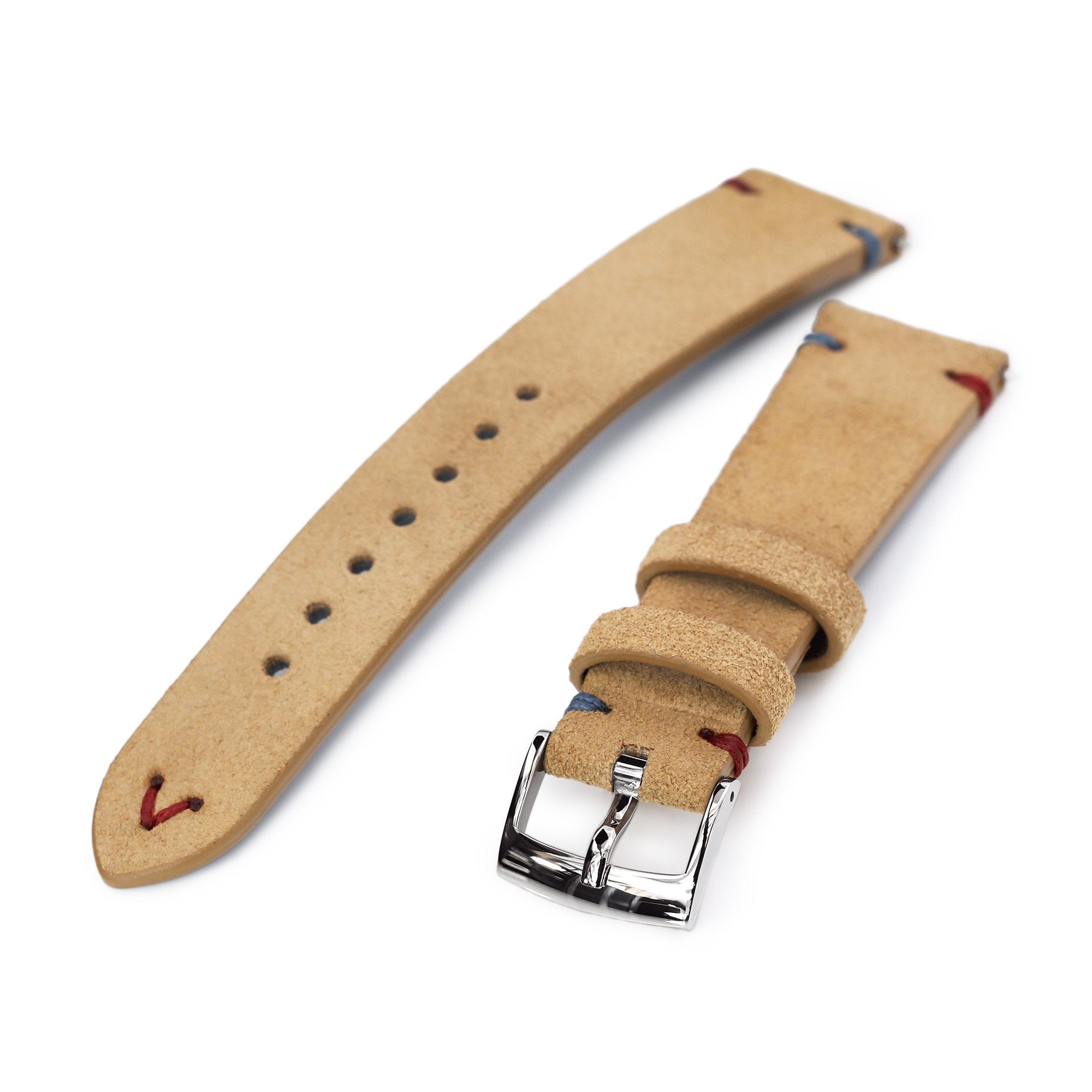 20mm Khaki Quick Release Italian Suede Leather Watch Strap Blue Red St. Strapcode Watch Bands