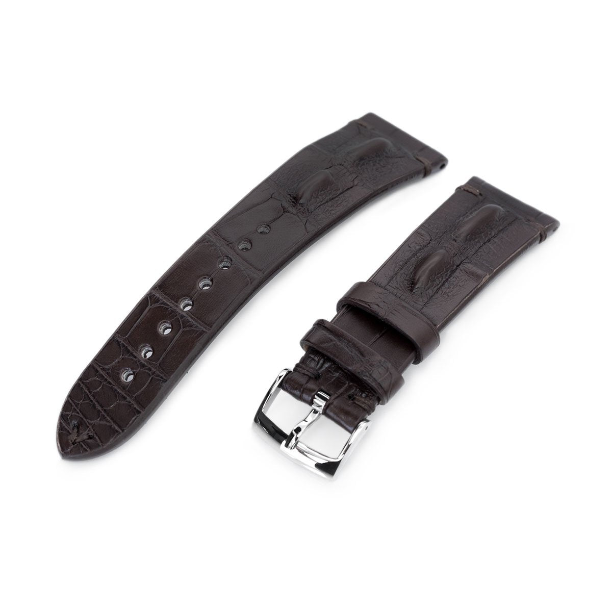 20mm or 22mm MiLTAT Italian Handmade Hornback Alligator Coffee Brown Watch Strap Strapcode Watch Bands