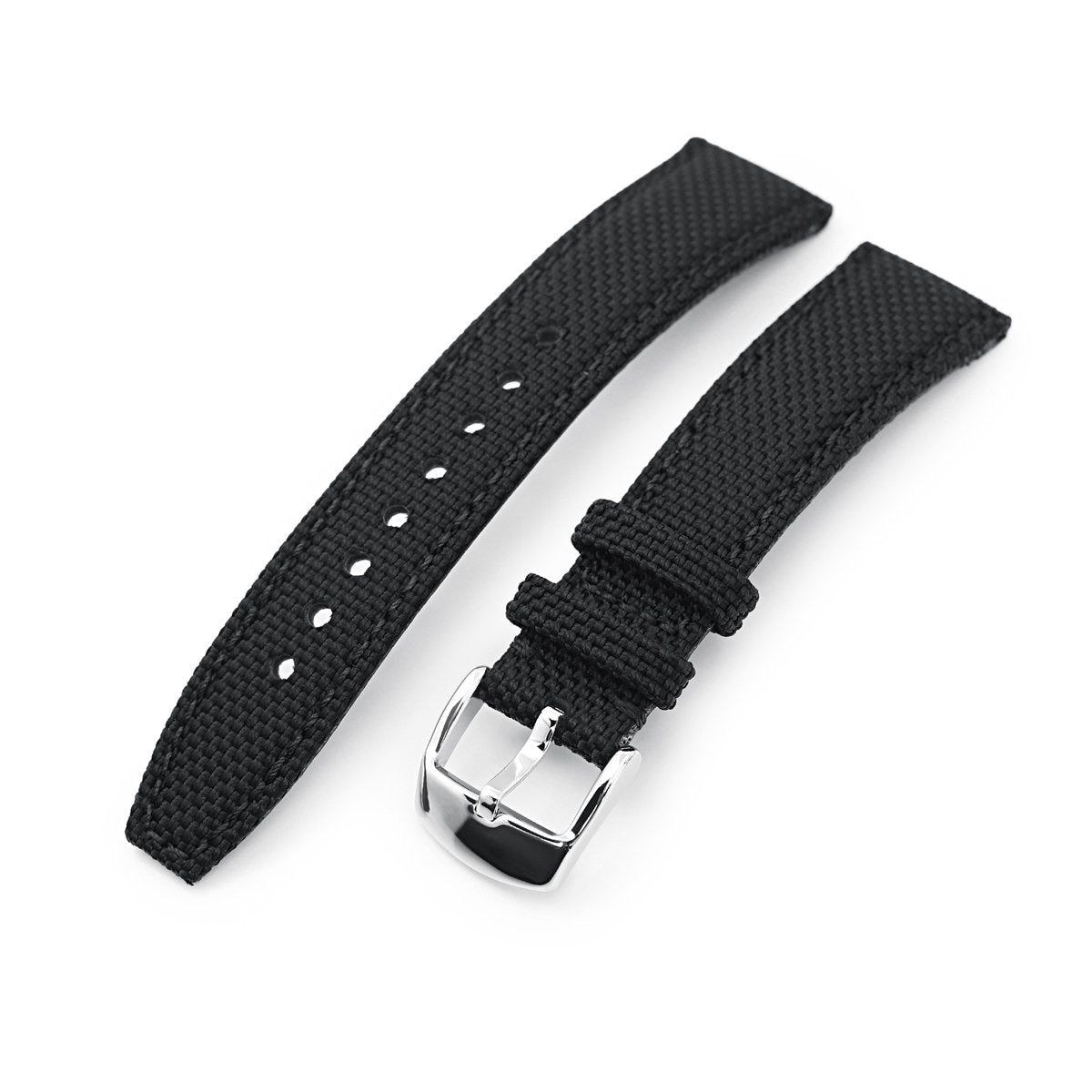 20mm 21mm or 22mm Strong Texture Woven Nylon Black Watch Strap Polished Strapcode Watch Bands