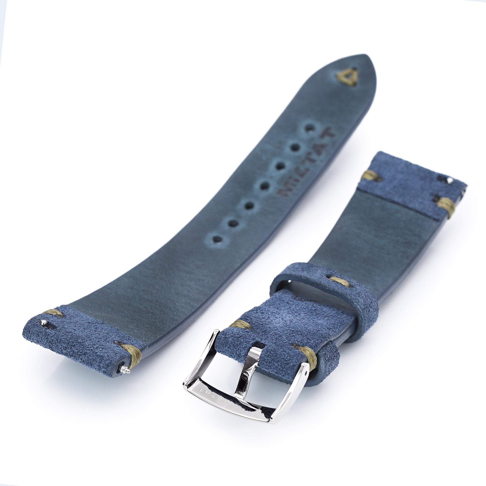22mm Blue Quick Release Italian Suede Leather Watch Strap Military Green St. Strapcode Watch Bands