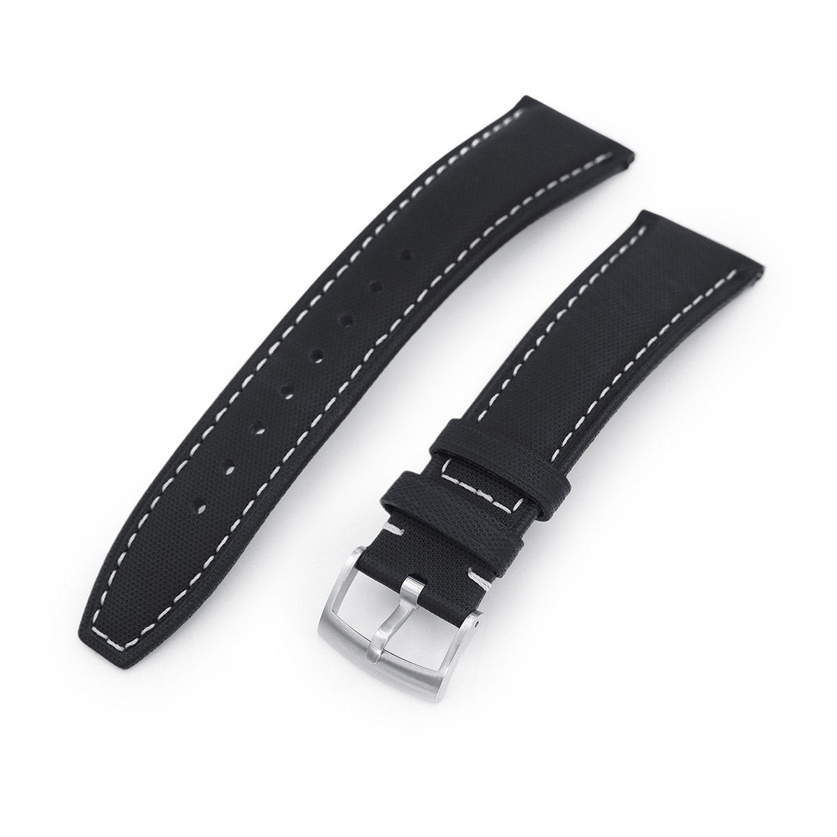 20mm or 22mm Black Woven Texture Watch Strap Beige Stitching Brushed Strapcode Watch Bands