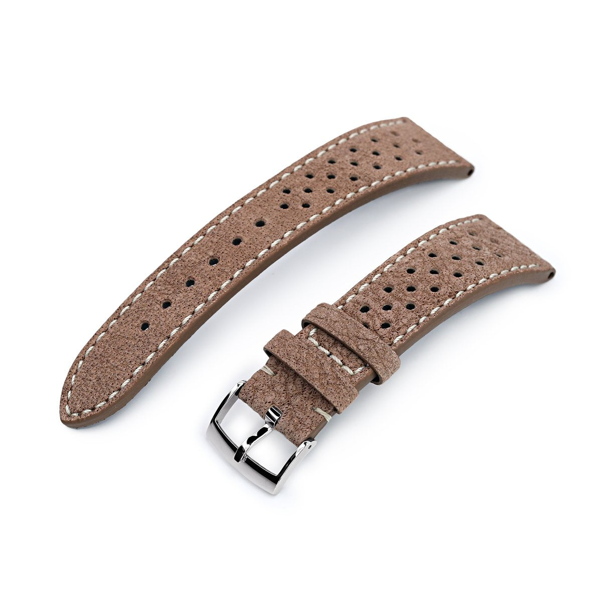20mm or 22mm MiLTAT Genuine Calf Light Sandy Brown Nubuck Watch Strap Beige Stitching Strapcode Watch Bands