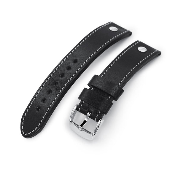 20mm MiLTAT Rally Racing Genuine Alligator Black Watch Strap