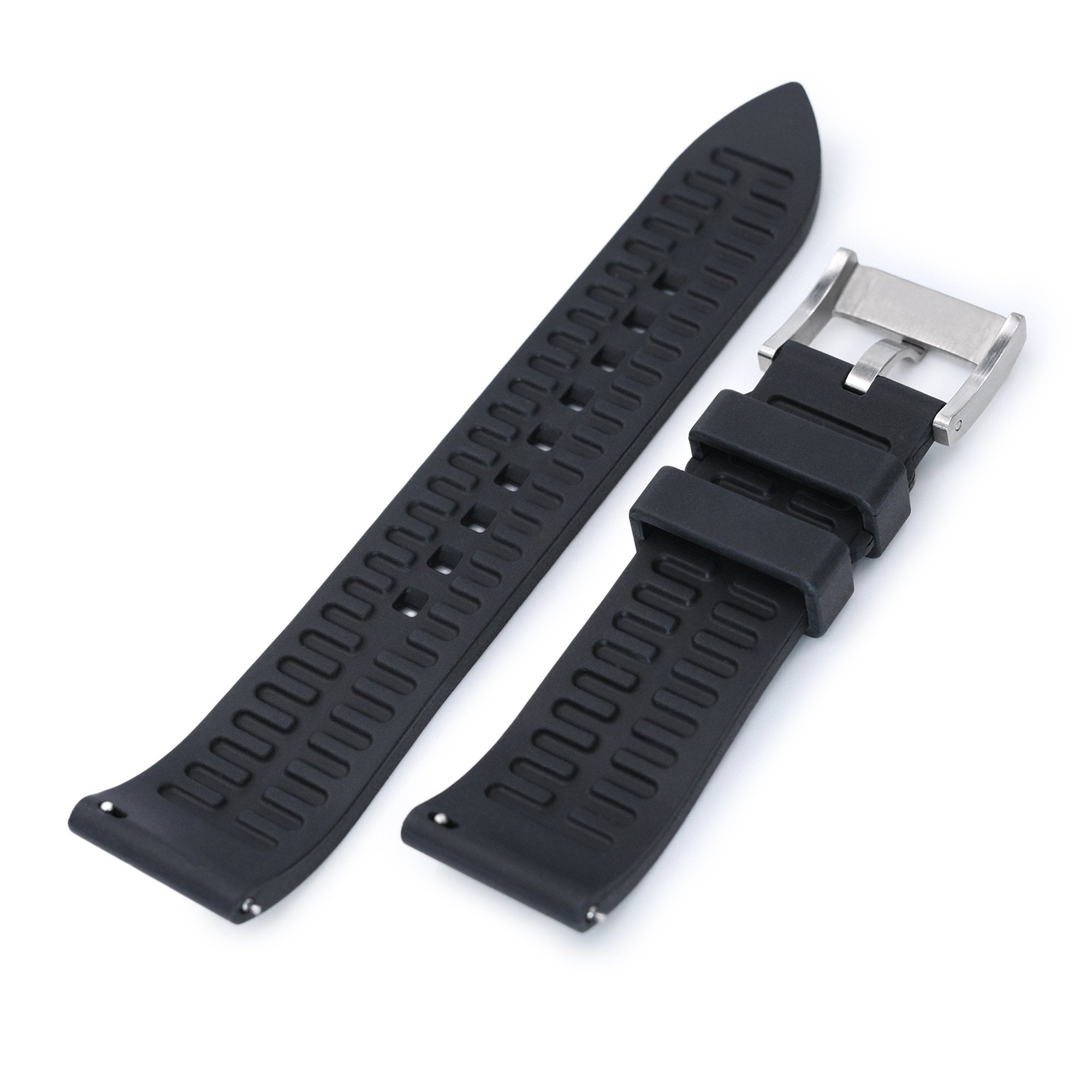 20mm or 22mm Straight End Black FKM Rubber Quick Release Watch Band Brushed Strapcode Watch Bands
