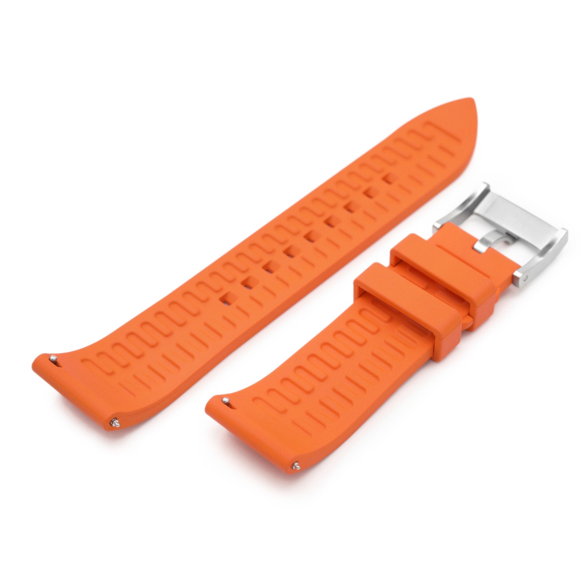 20mm or 22mm Straight End Orange FKM Rubber Quick Release Watch Band Brushed Strapcode Watch Bands
