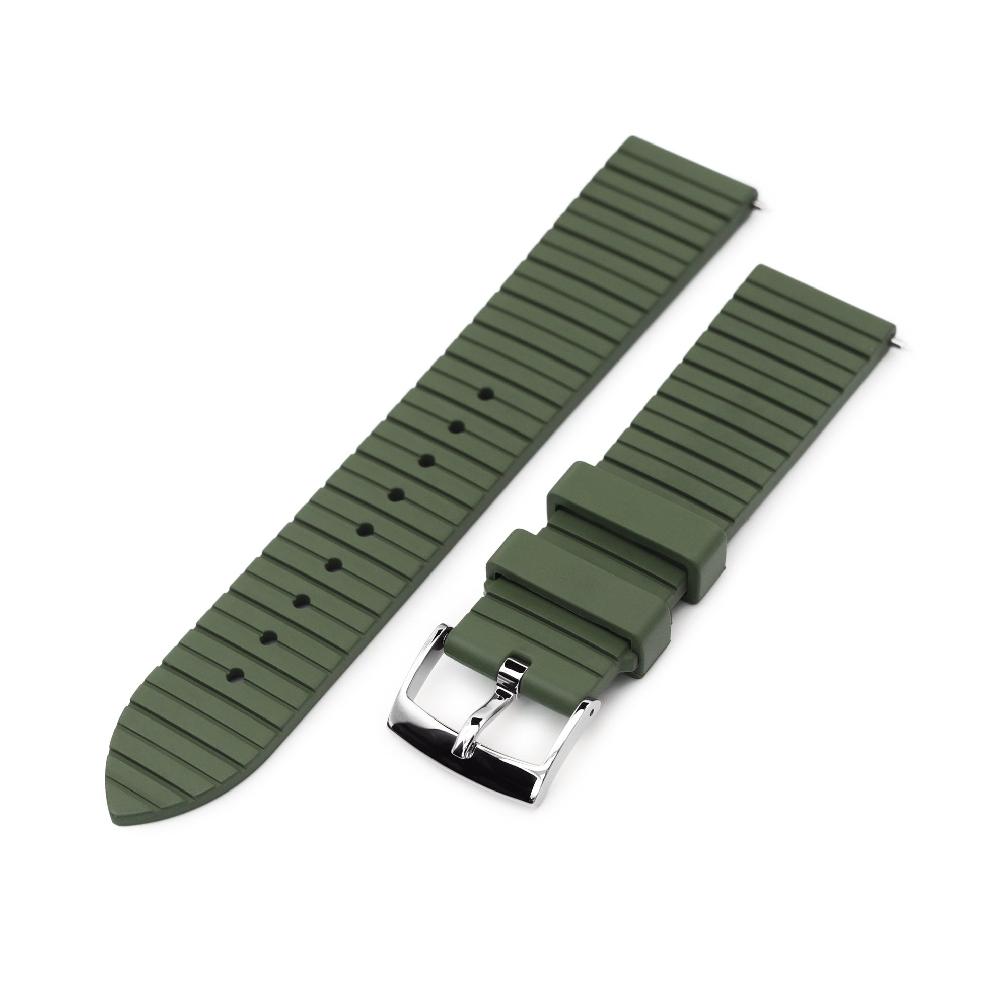 20mm Quick Release Watch Band Military Green Groove Stripe FKM Rubber Strap Polished Strapcode Watch Bands