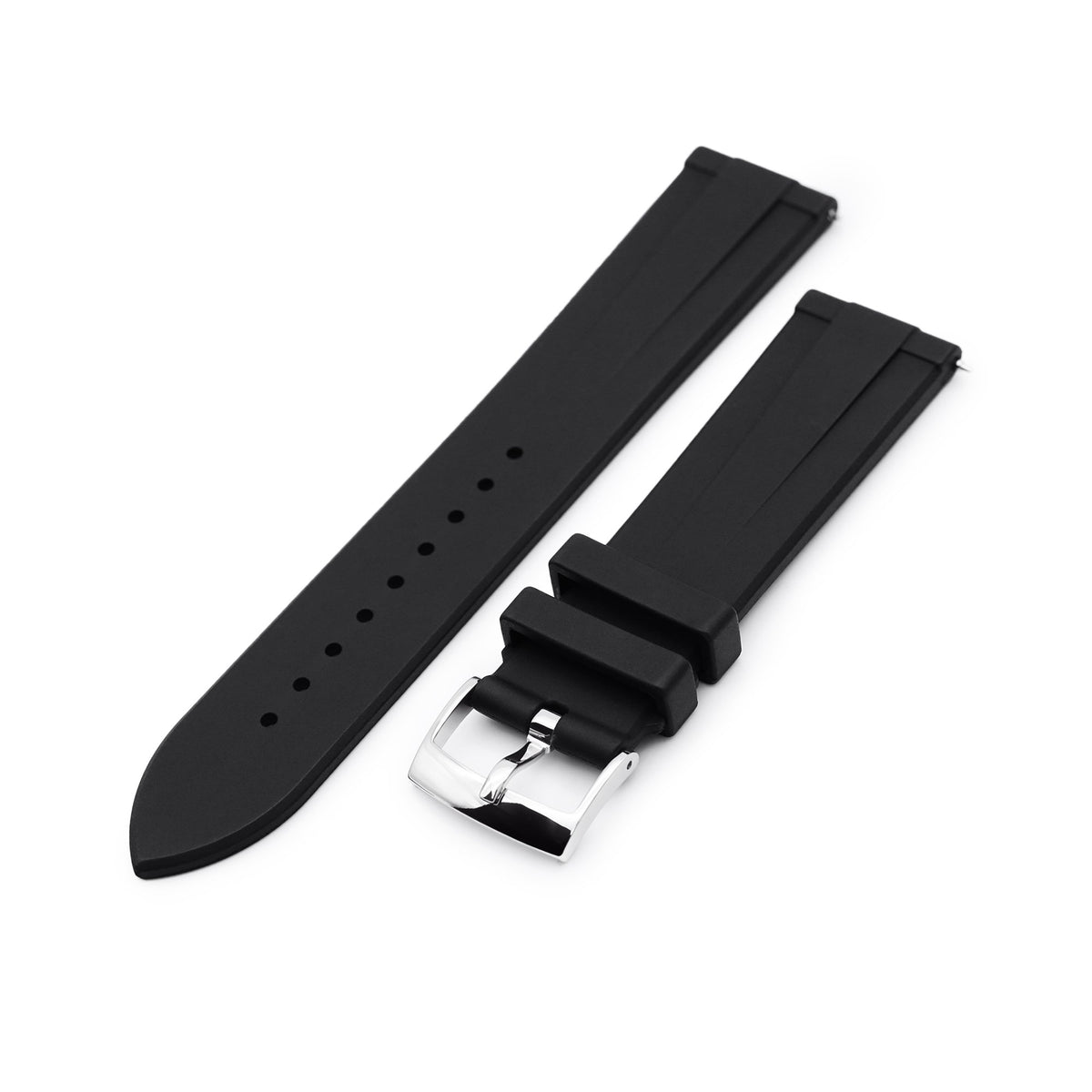 20mm Quick Release Watch Band Black Raised Center FKM Rubber Strap Brushed Strapcode Watch Bands