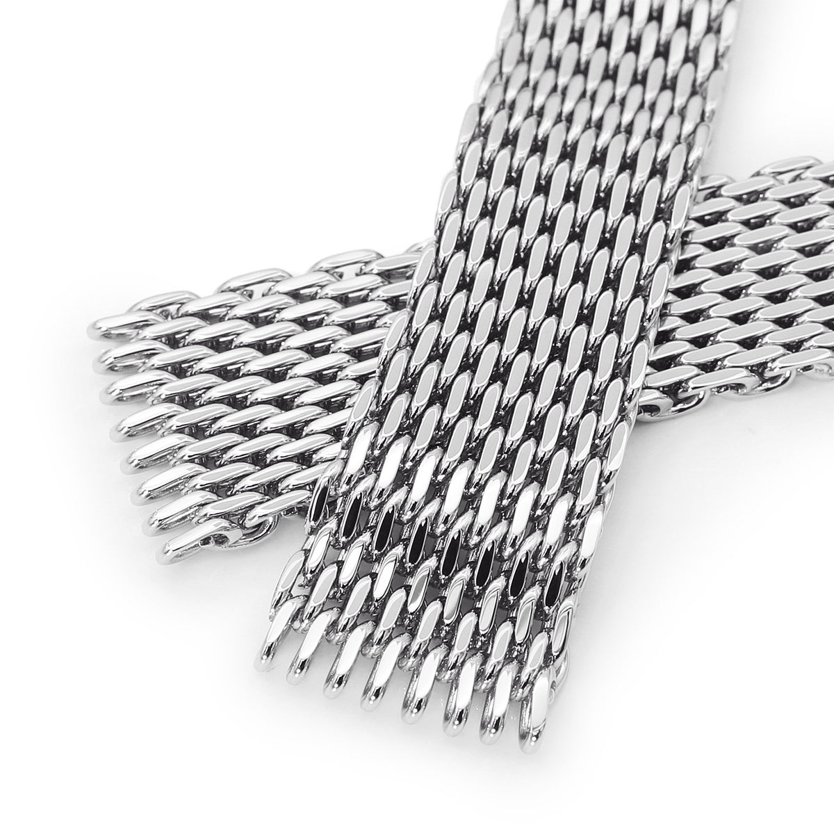 22mm Tapered &quot;SHARK&quot; Mesh Band Stainless Steel Watch Bracelet V-Clasp Polished Strapcode Watch Bands