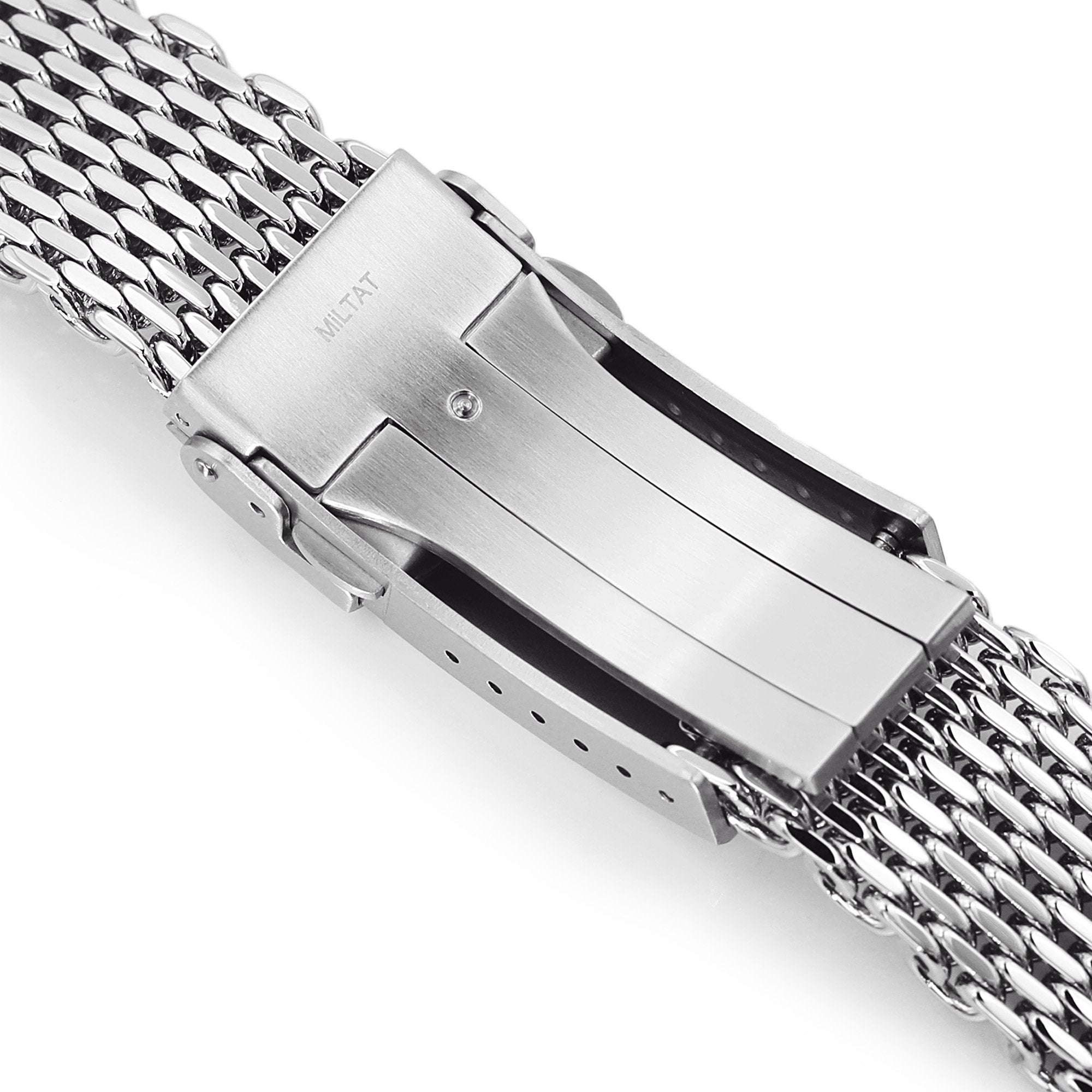 22mm Tapered "SHARK" Mesh Band Stainless Steel Watch Bracelet V-Clasp Polished Strapcode Watch Bands