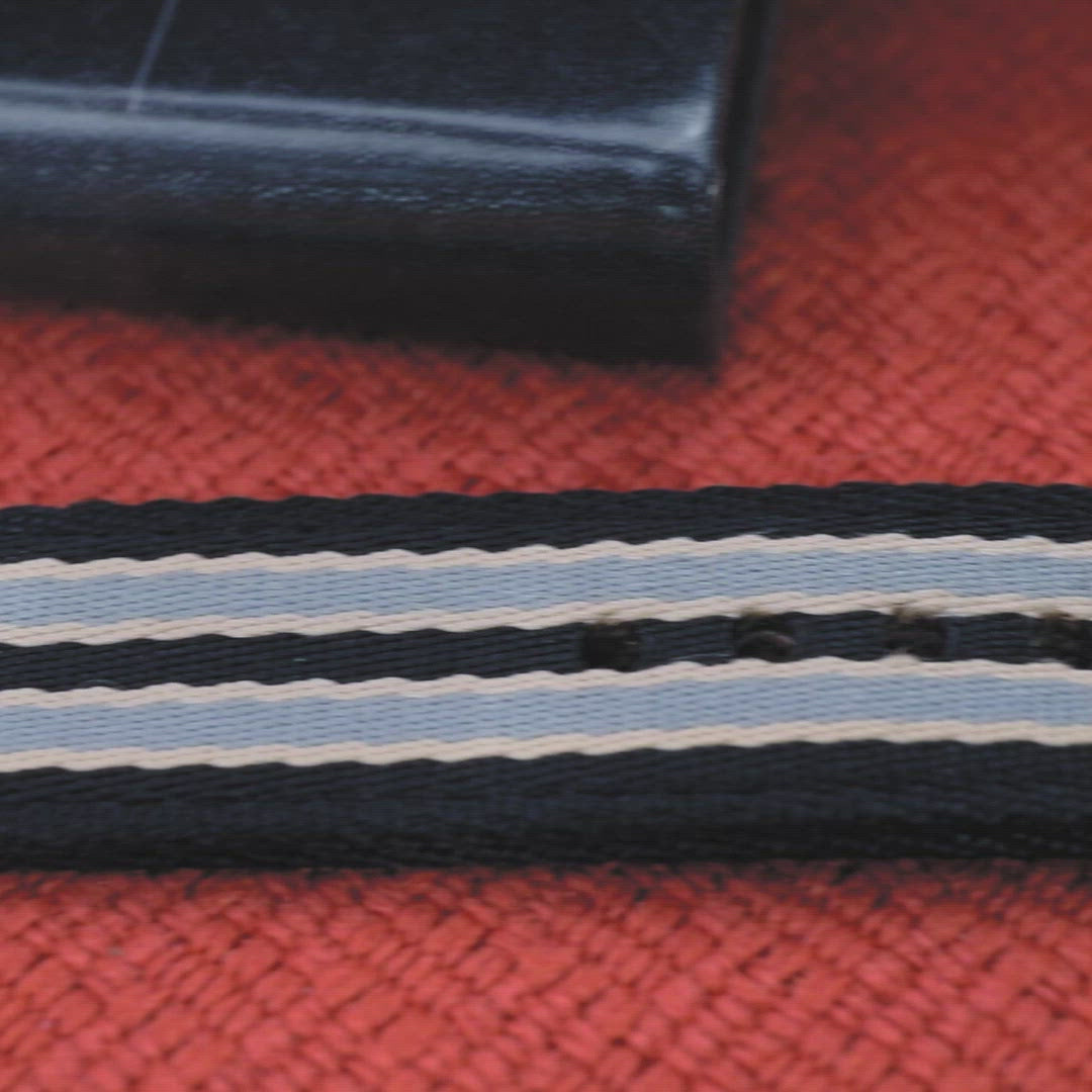 20mm 2-pcs Seatbelt Nylon Watch Band, Black, Grey and Khaki Stripes, Polished Buckle