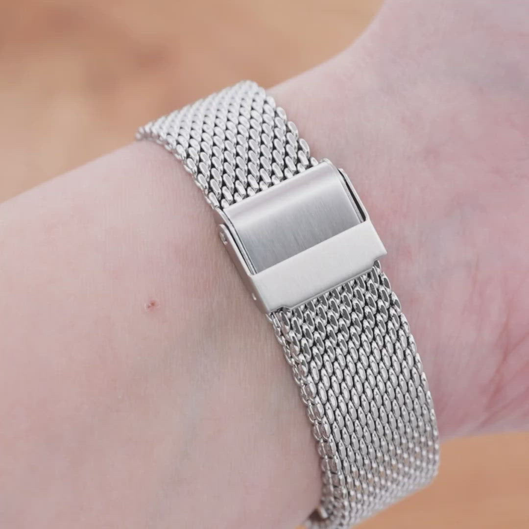 Quick Release Tapered Milanese Mesh Watch Band, 19mm, 20mm, 21mm or 22mm, Polished