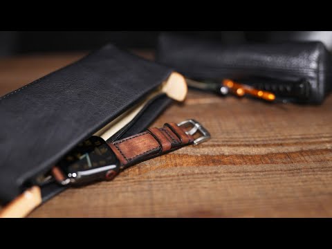 Travel Leather Zipper Watch Pouch, Two pockets storage for watch band and tools