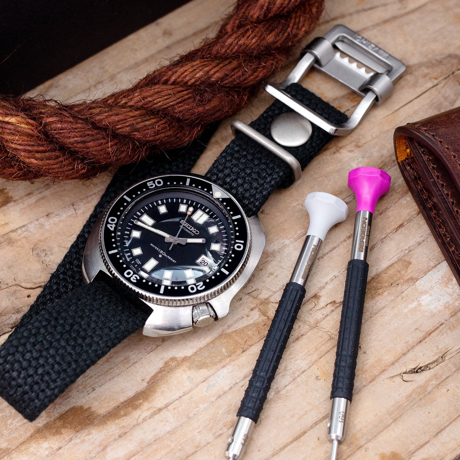 19mm Japanese Heavy Cotton Canvas Watch Strap, Black Strapcode watch bands