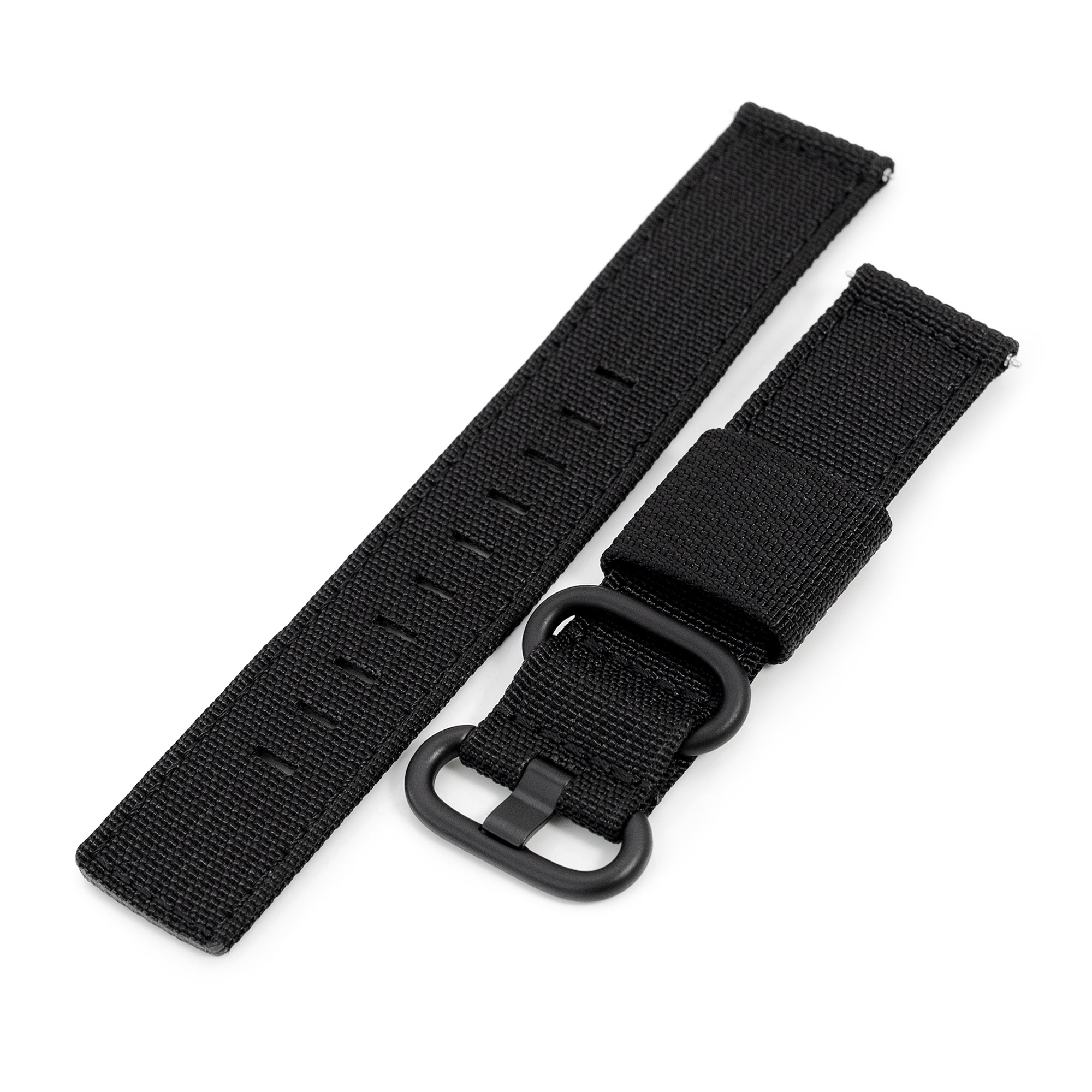 Q.R. 20mm 2-pcs Ribbed Nylon Watch Band, Black Strapcode Watch Bands