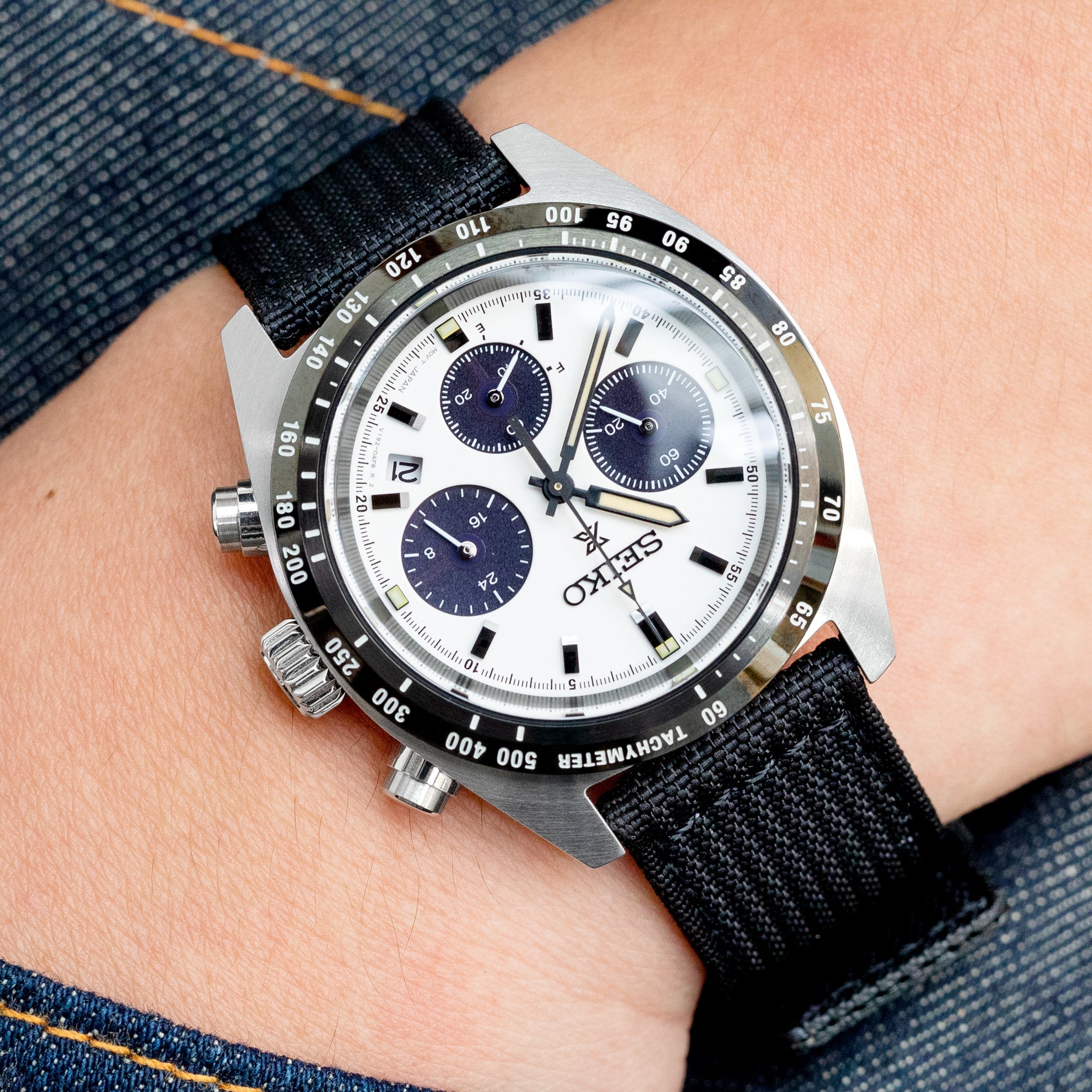Seiko Speedtimer Panda chronograph SSC813 White Seitona Strapcode Watch Bands