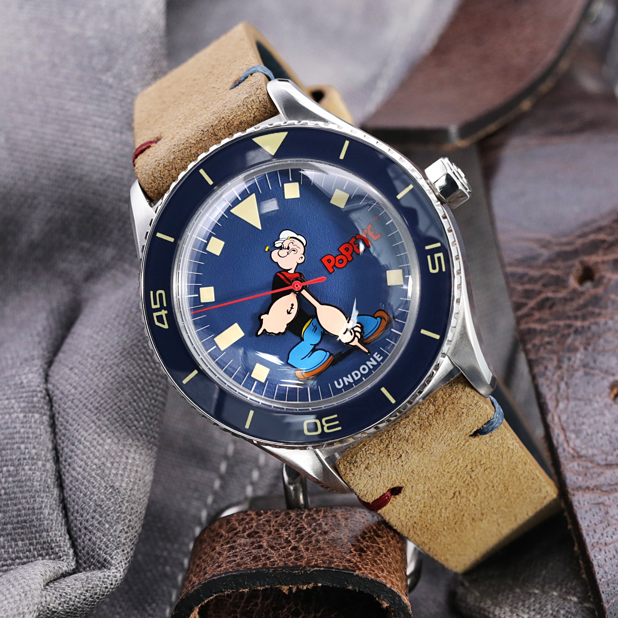 20mm Khaki Quick Release Italian Suede Leather Watch Strap, Blue - Red St.