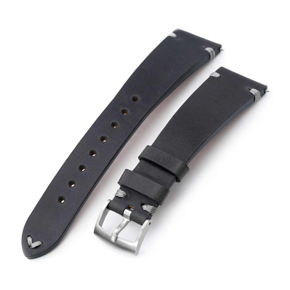 Q.R. 19mm to 21mm Dark Grey Horween Chromexcel Watch Strap, Grey Stitching Strapcode Watch Bands