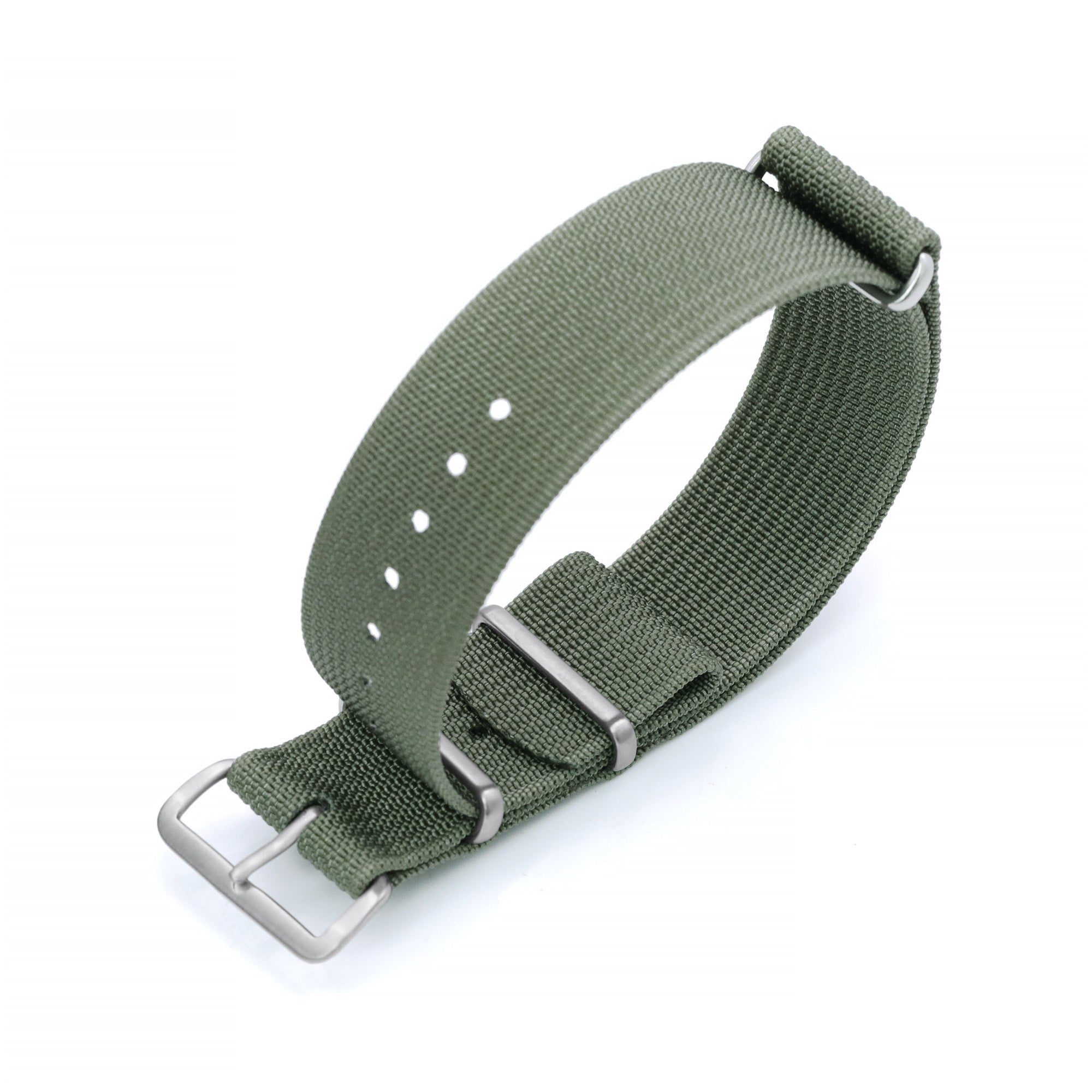 20mm or 22mm Ribbed Nylon Nato Watch Strap Brushed Buckle, Military Green Strapcode Watch Bands