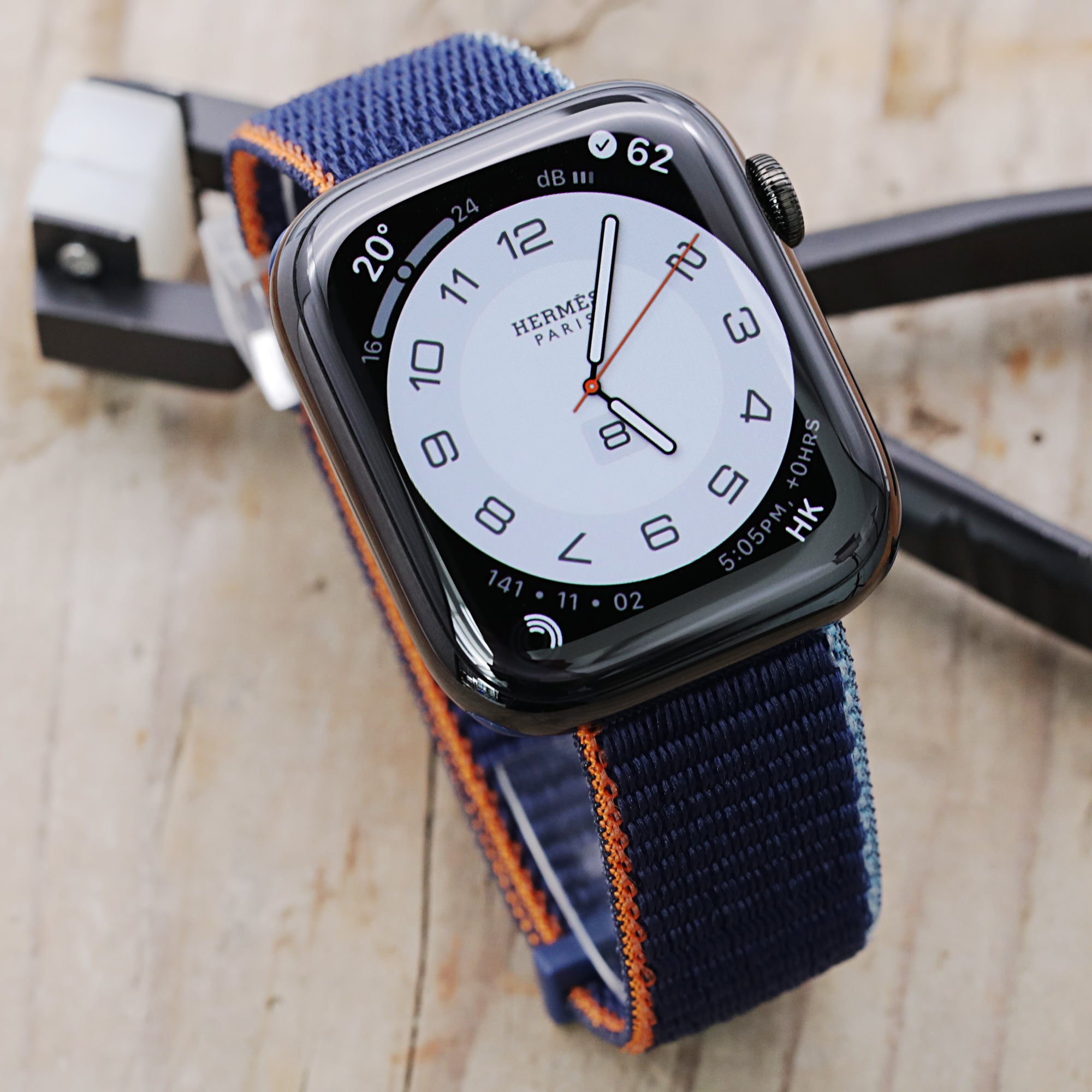 22mm Navy Blue Hook & Loop Durable Nylon Watch Band compatible with Apple Watch 44mm / 45mm models Strapcode Watch Bands