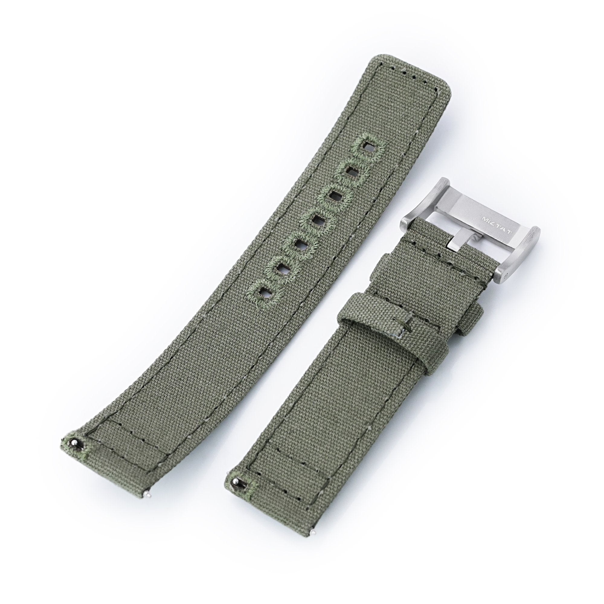 Straight Quick Release Canvas Watch Strap in Military Green, 20mm or 22mm Strapcode Watch Bands