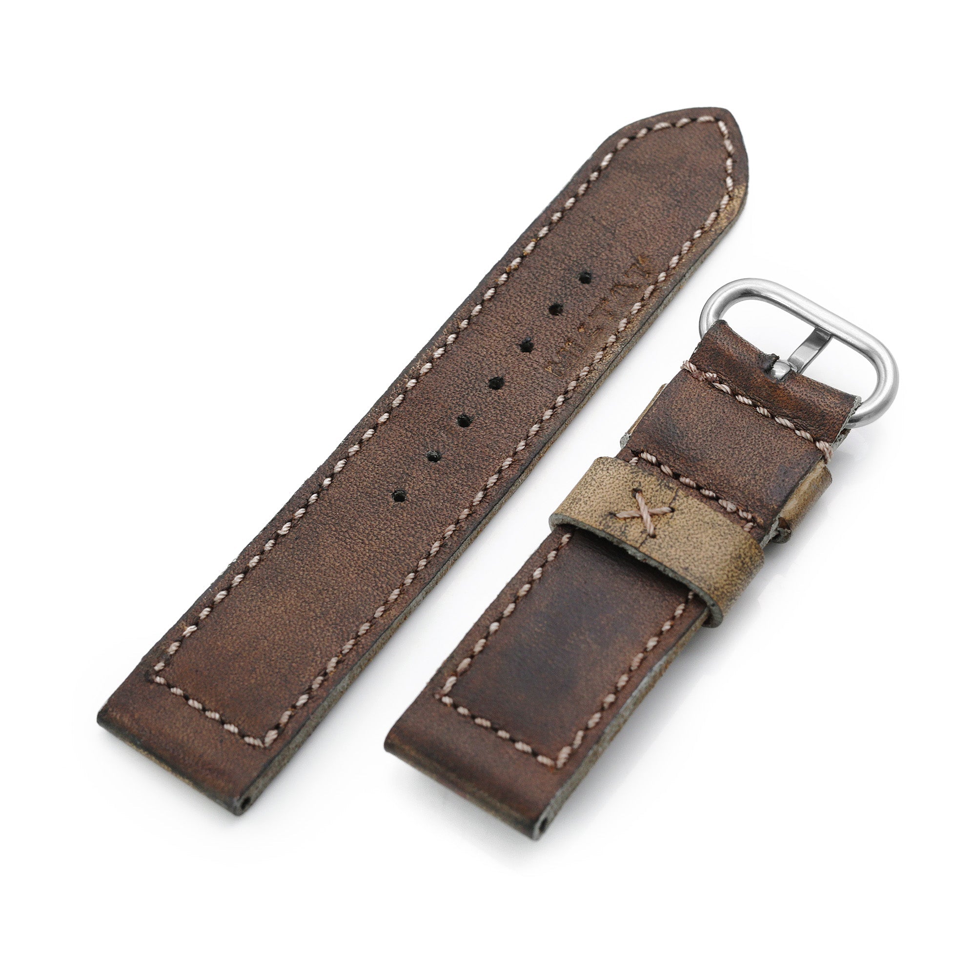 22mm Gunny X MT MISSION POSSIBLE 1 (MP1) Series Vintage Brown Leather Watch Strap Strapcode Watch Bands
