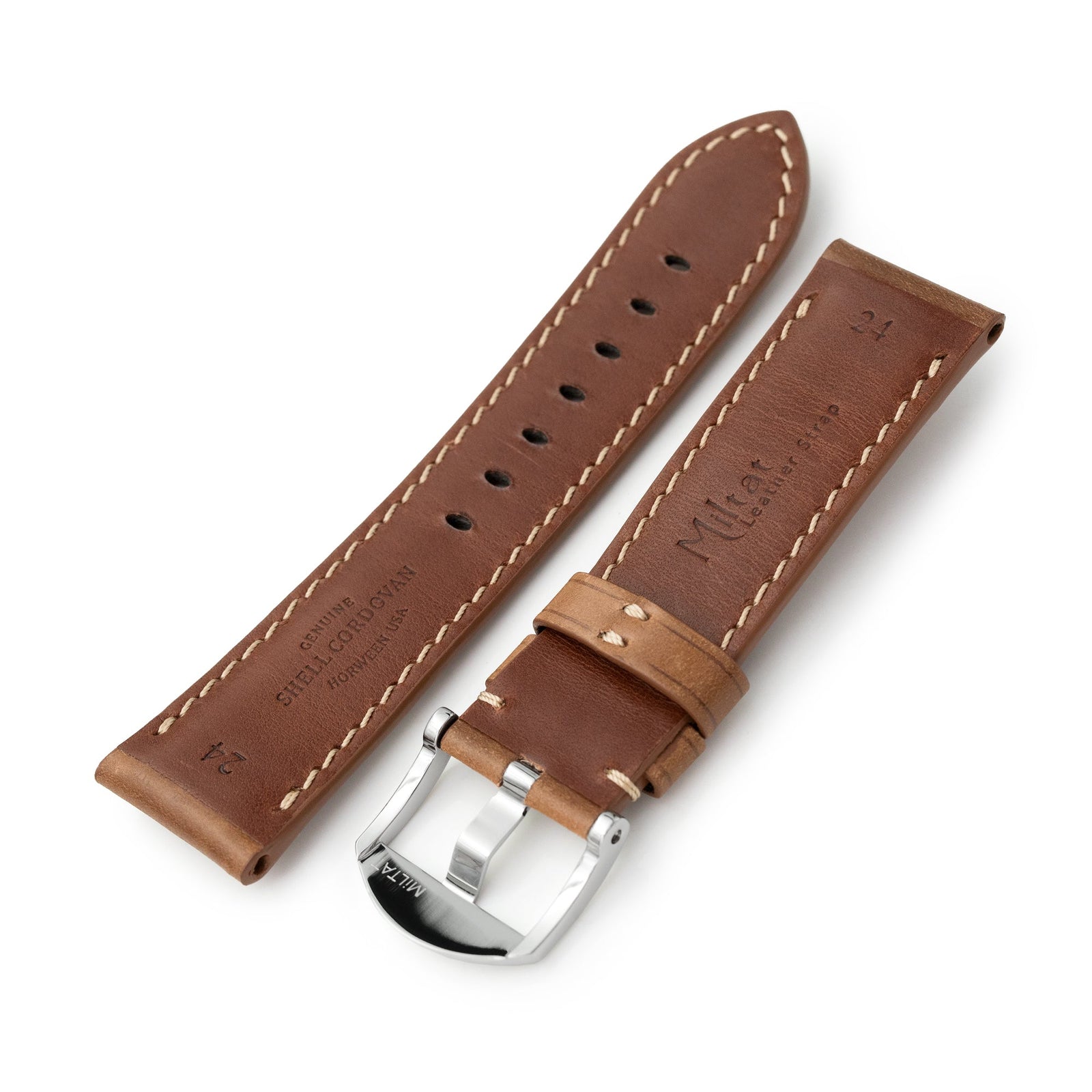 Pam Collection, Bourbon Horween Genuine Shell Cordovan Leather Watch Strap for Panerai, Beige Stitching Strapcode watch bands