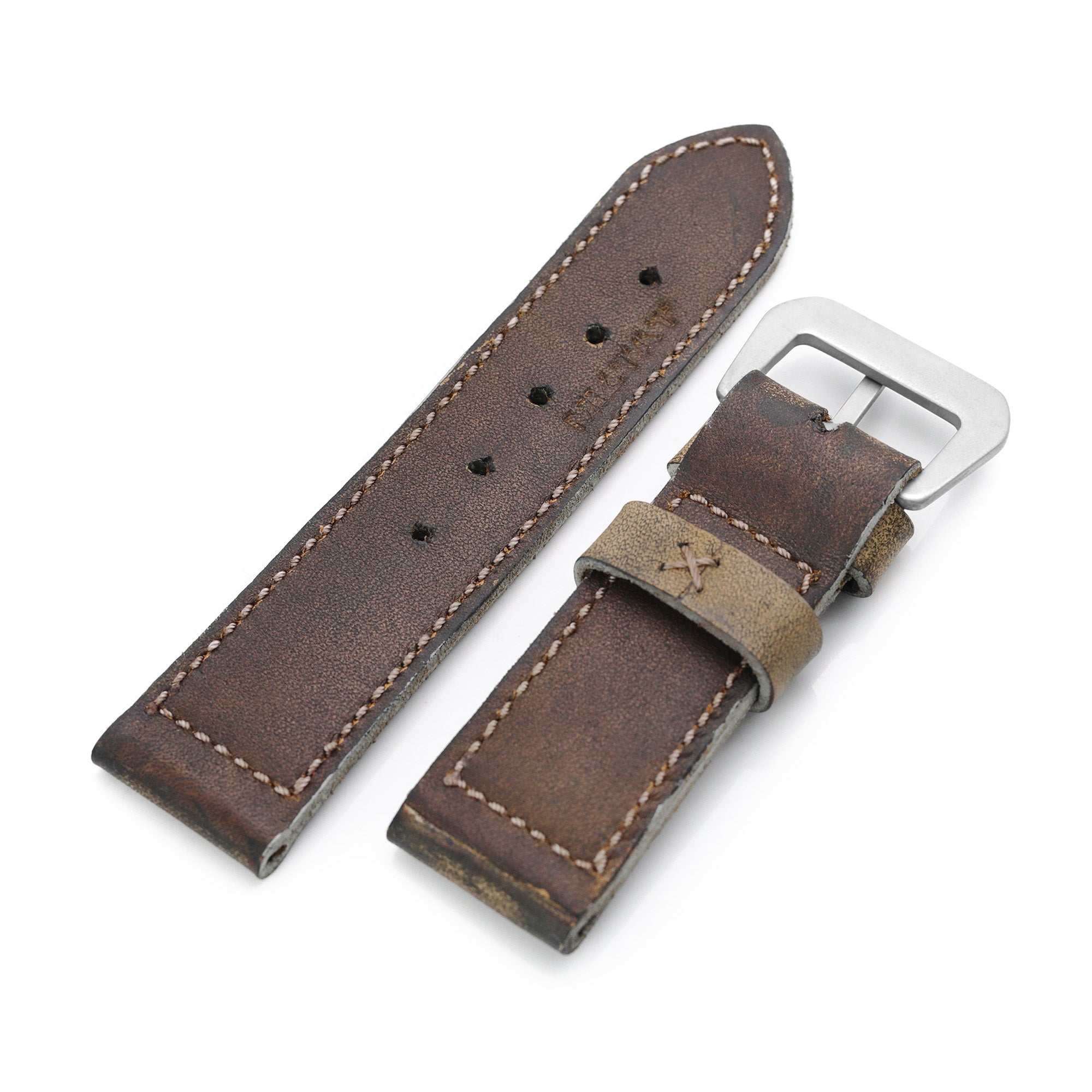 26mm Gunny X MT MISSION IMPOSSIBLE MI project Vintage Brown Leather Watch Strap Strapcode Watch Bands