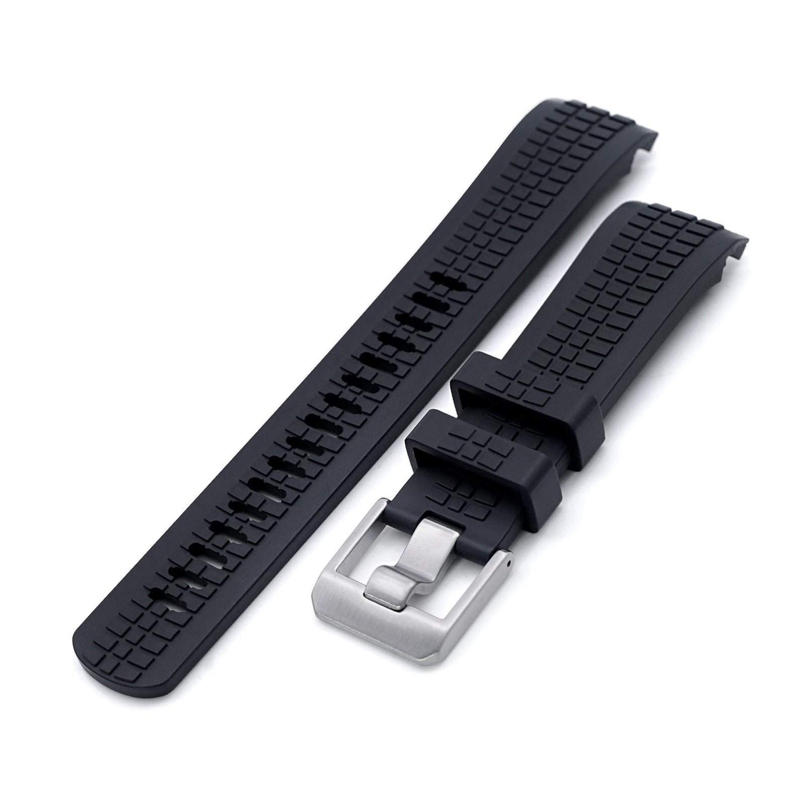 22mm Crafter Blue - CB11 Black Rubber Curved Lug Watch Strap compatible with Seiko SKX007 Strapcode Watch Bands