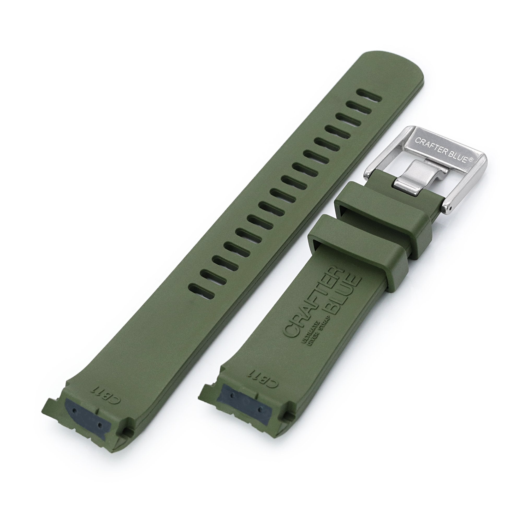 22mm Crafter Blue - CB11 Green Rubber Curved Lug Watch Strap compatible with Seiko SKX007 Strapcode Watch Bands