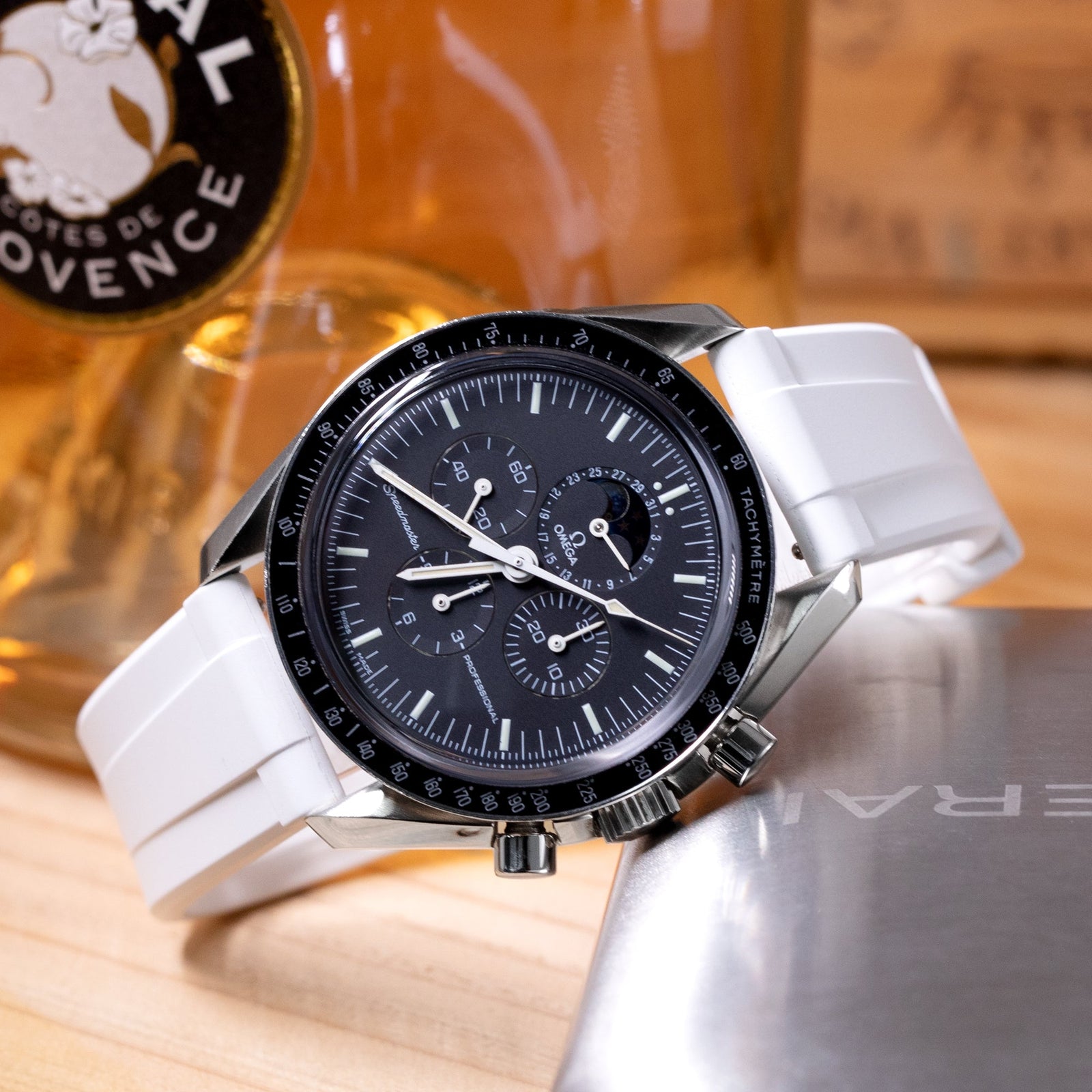 20mm Quick Release Watch Band White Raised Center FKM Rubber Strap, Brushed Strapcode Watch Bands