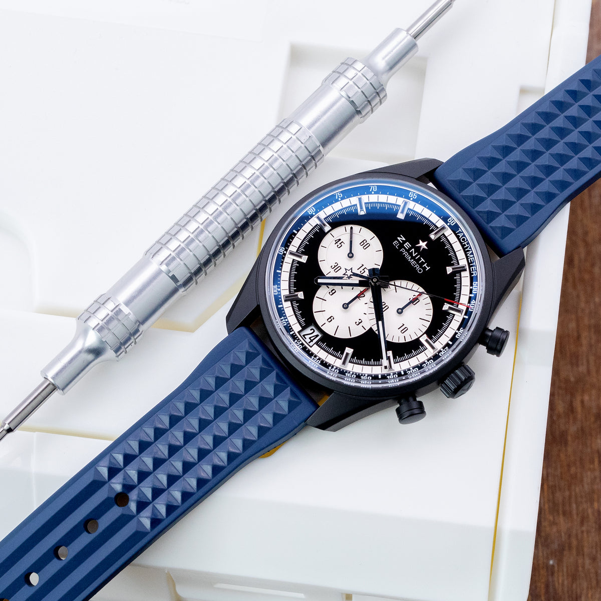 Bracelet montre en caoutchouc FKM bleu marine Chaffle, 19mm à 22mm