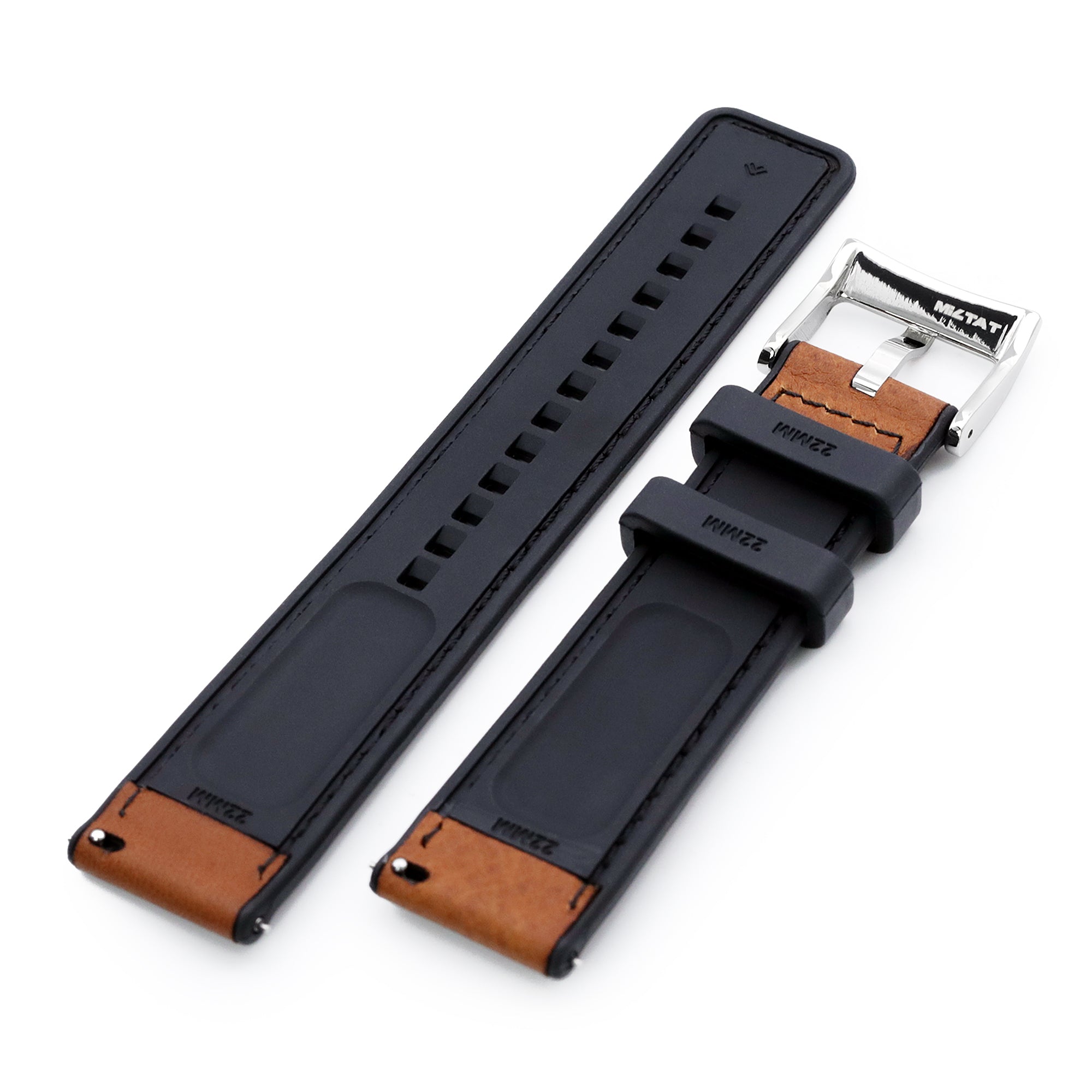 Brown Quick Release Hybrid Leather FKM Rubber Watch Strap, 20mm or 22mm Strapcode Watch Bands