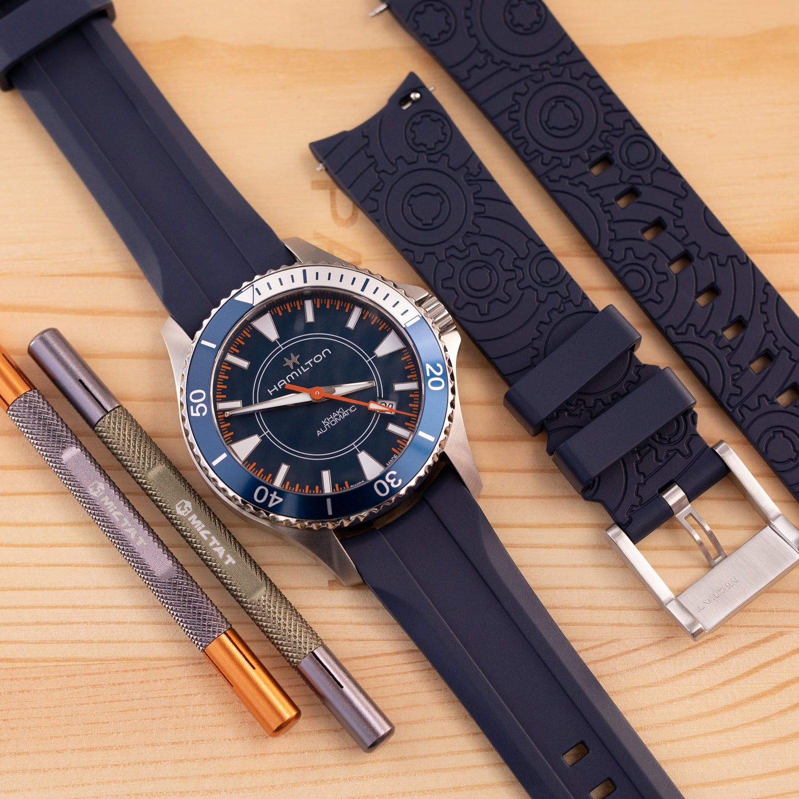 20mm Wheels Resilient Curved End FKM Rubber watch strap, Navy Blue Strapcode watch bands