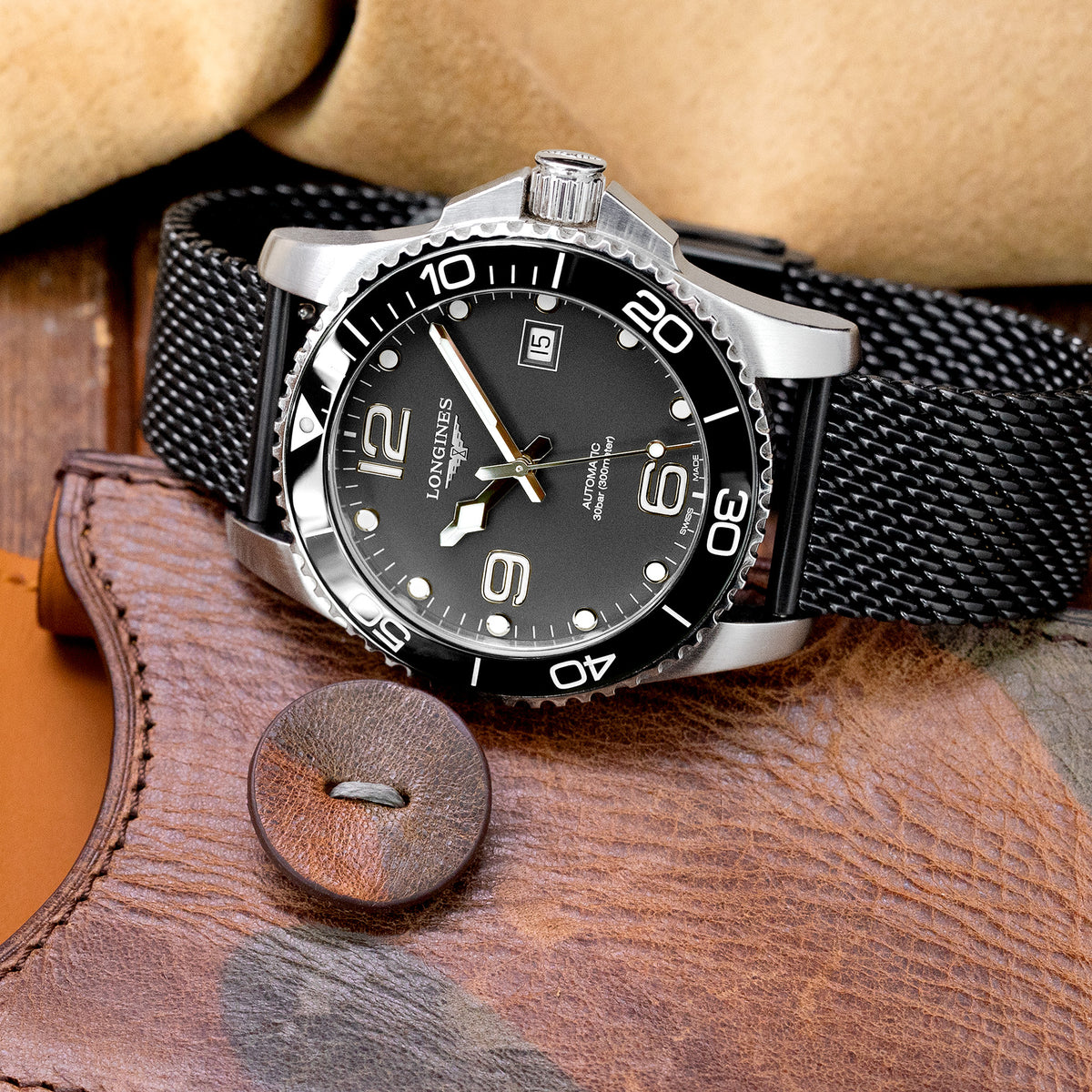 Quick Release Tapered Milanese Mesh Watch Band in PVD Black